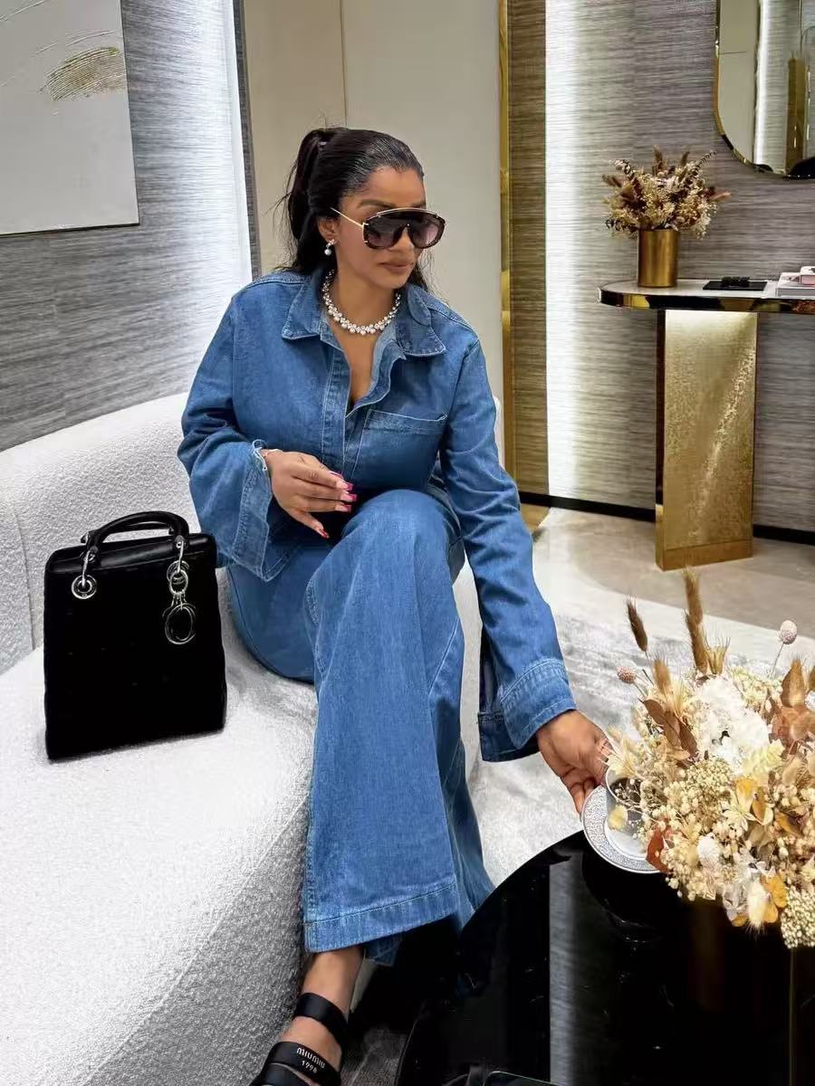 Asymmetrical denim suit-Mesadic