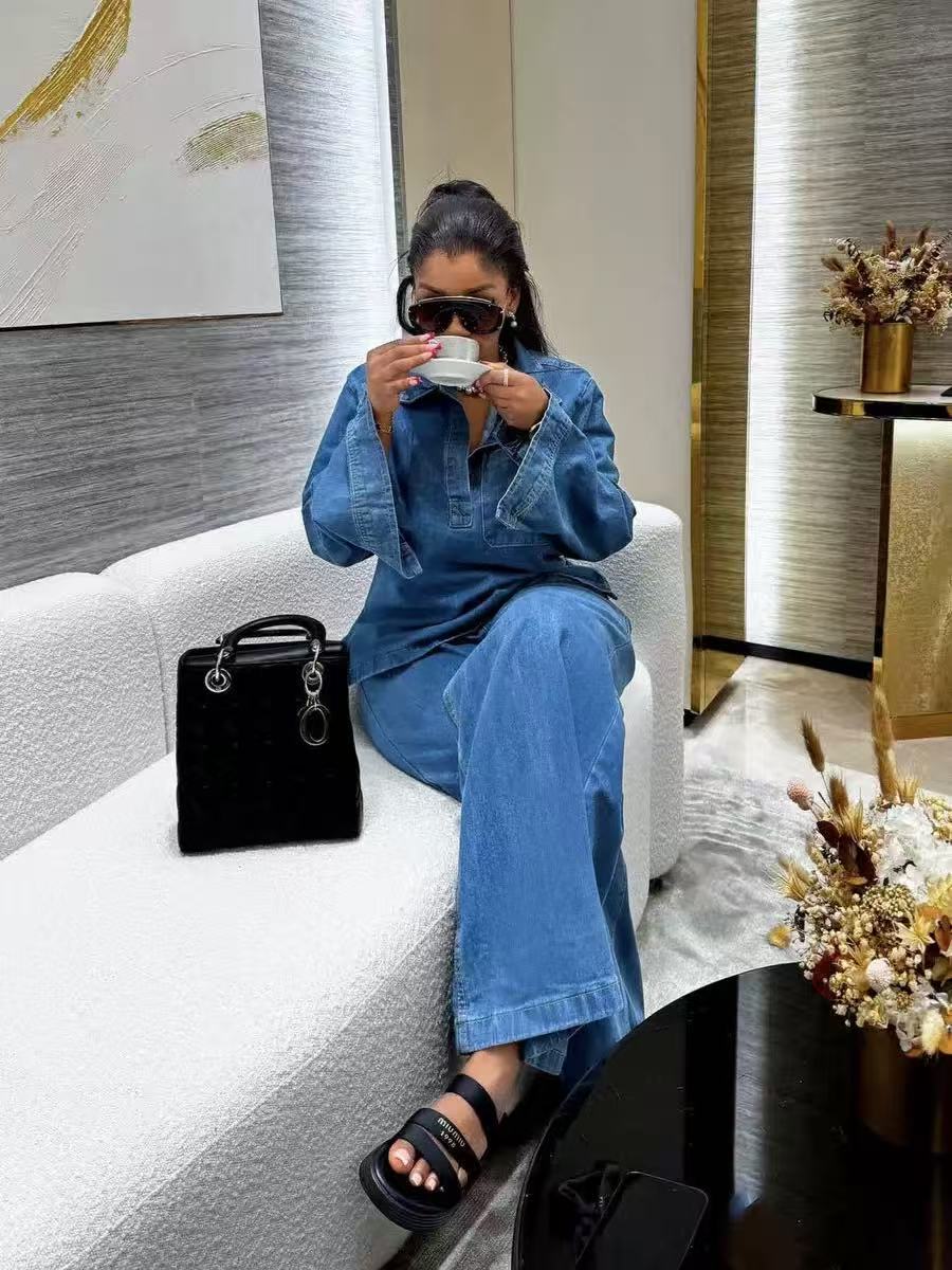 Asymmetrical denim suit-Mesadic