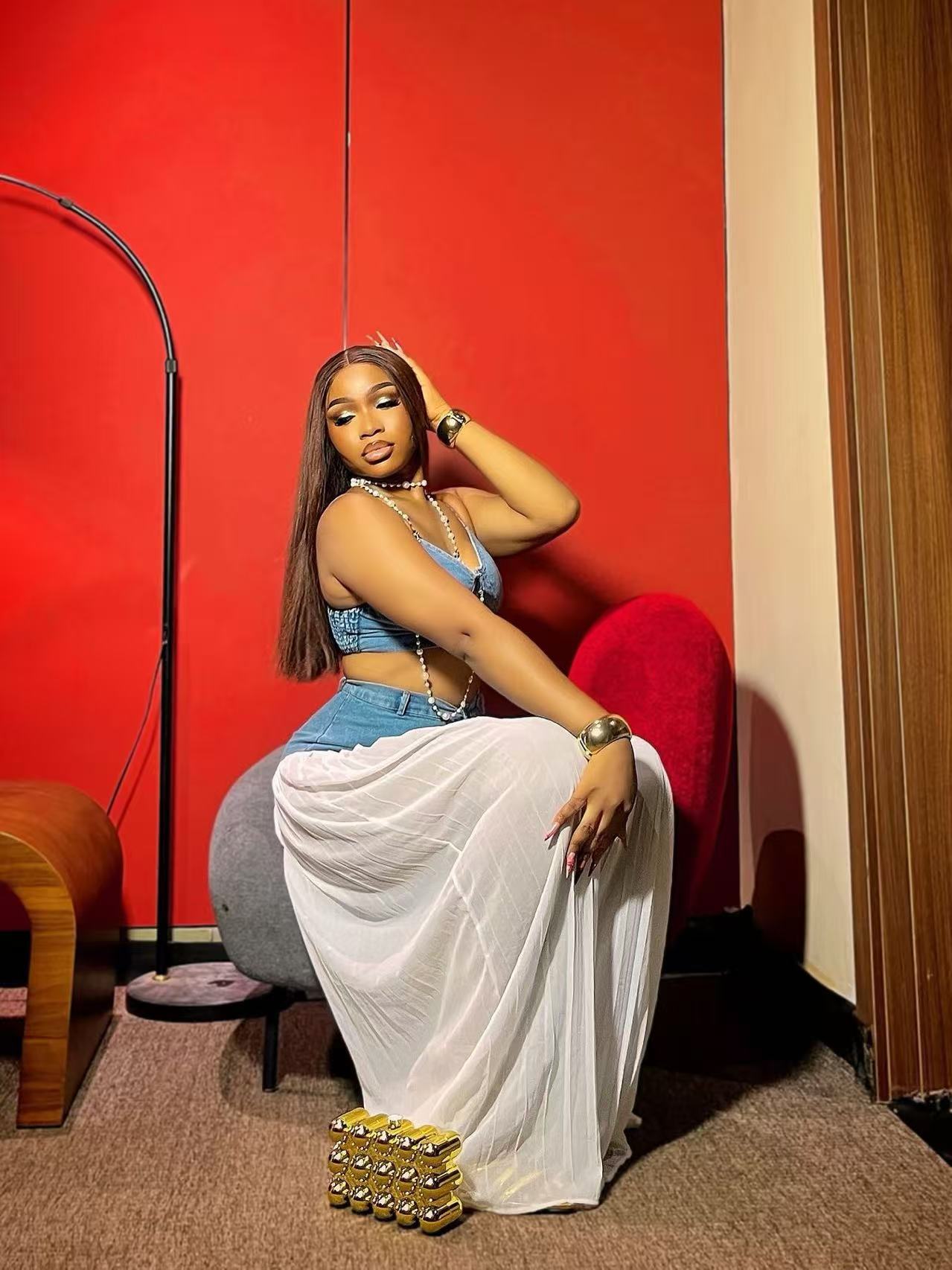 Embellished Denim Set-Trafni