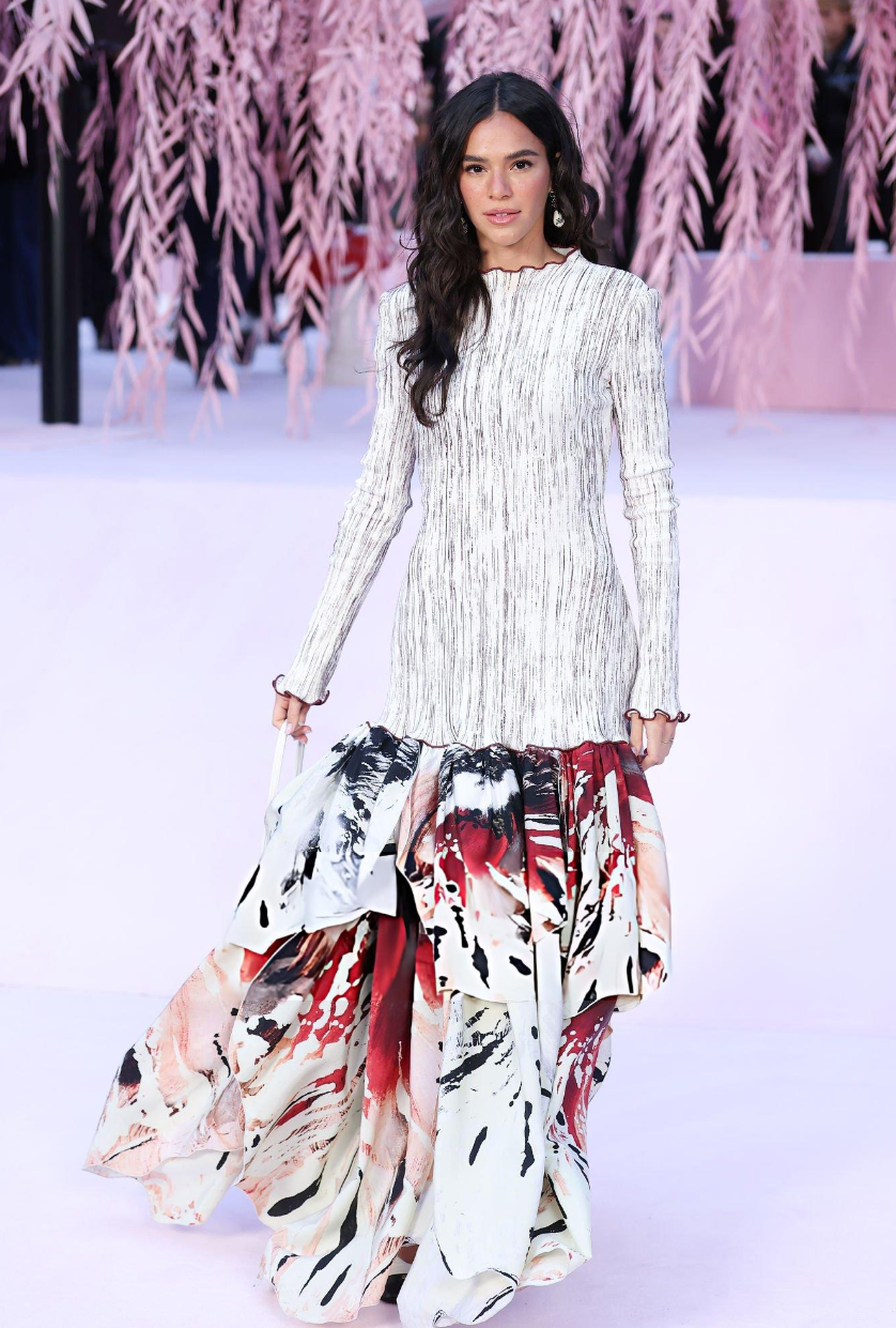 Abstract floral ruffled maxi skirt