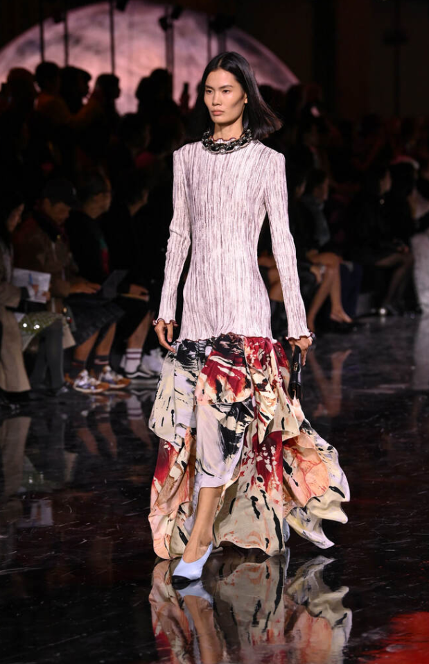 Abstract floral ruffled maxi skirt