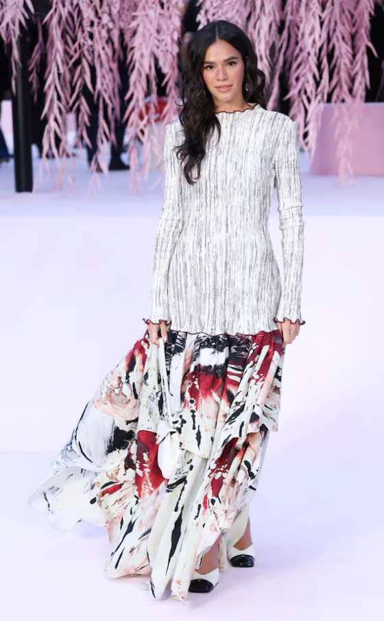 Abstract floral ruffled maxi skirt