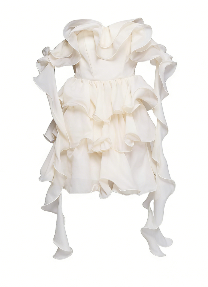 Ivory ruffled mini dress-Trafni