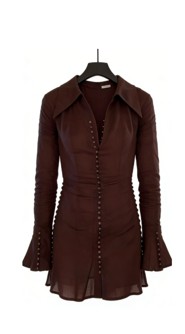 Chocolate brown tulle button mini dress