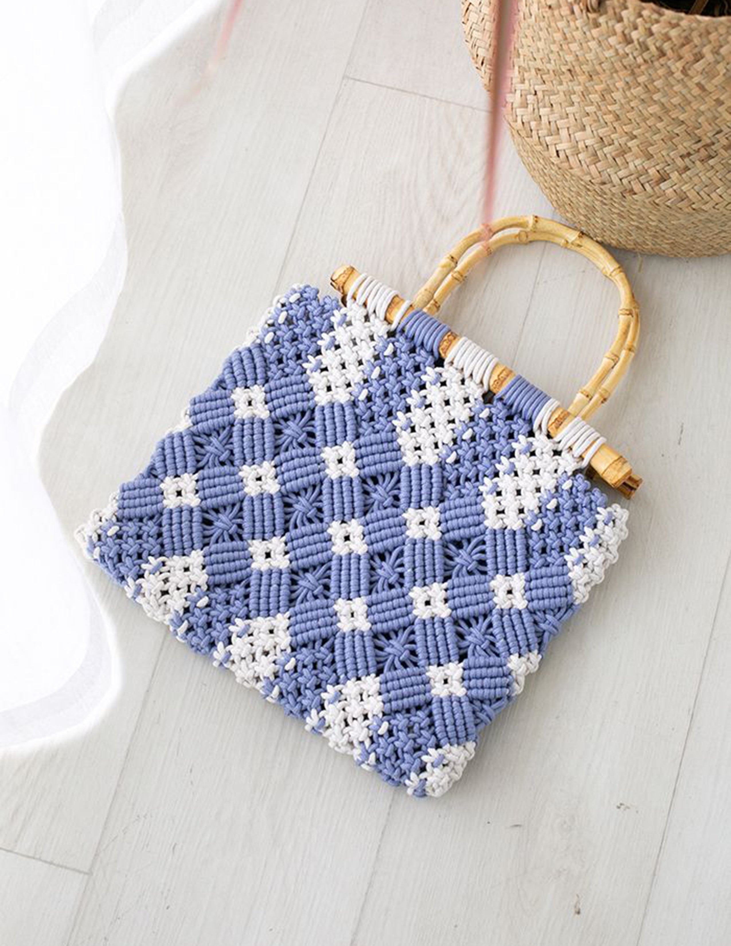 Bamboo Handle Two-Tone Woven Handbag-CALLISTARI