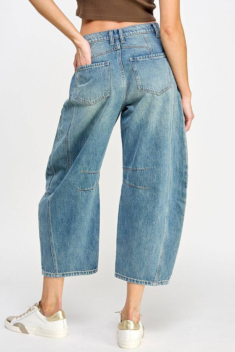 Mid-Rise Barrel Jeans-Mesadic