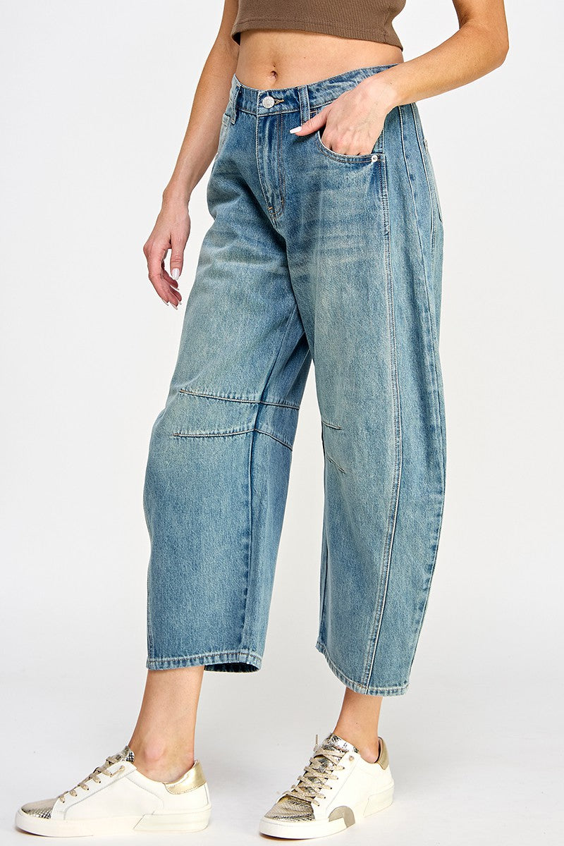 Mid-Rise Barrel Jeans-Mesadic