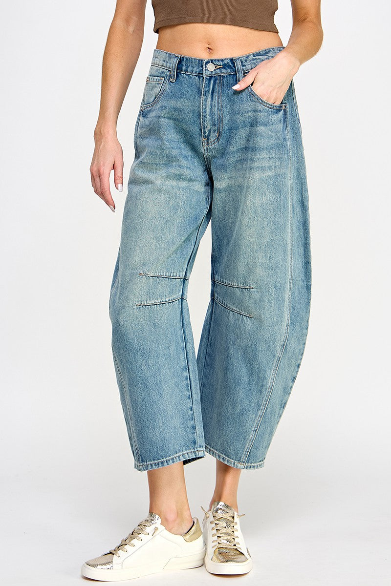 Mid-Rise Barrel Jeans-Mesadic