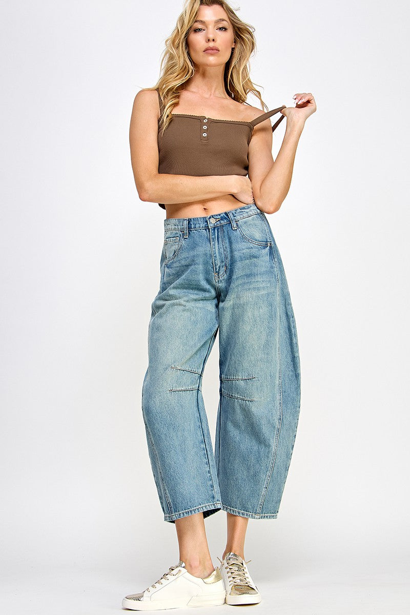 Mid-Rise Barrel Jeans-Mesadic