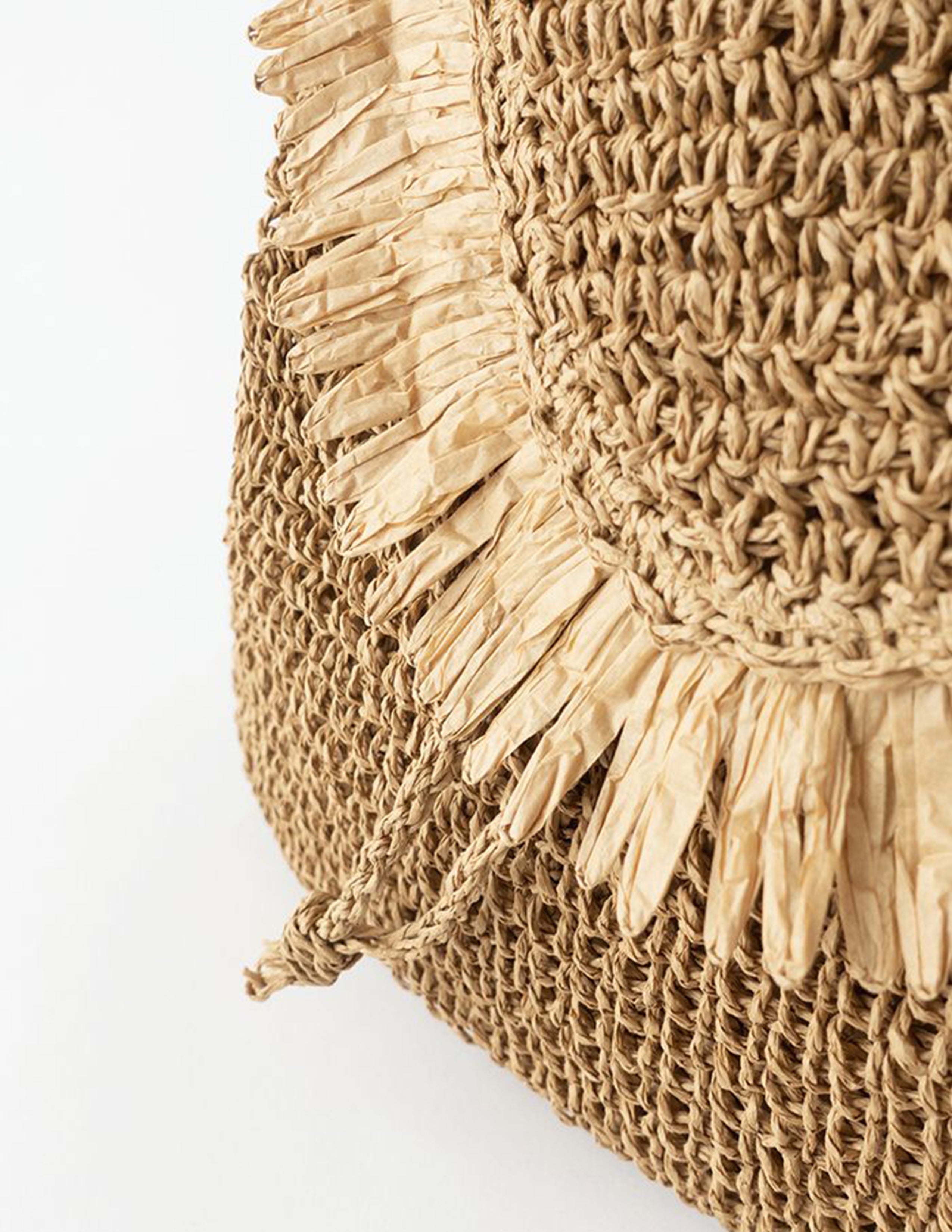 Caramel Fringed Trim Woven Straw Backpack-CALLISTARI