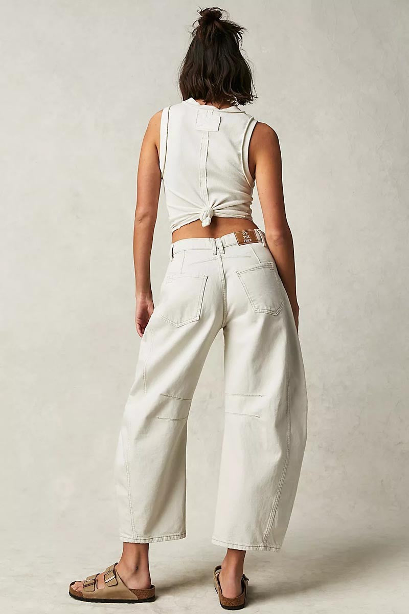 Mid Rise Barrel Jeans - White-Mesadic