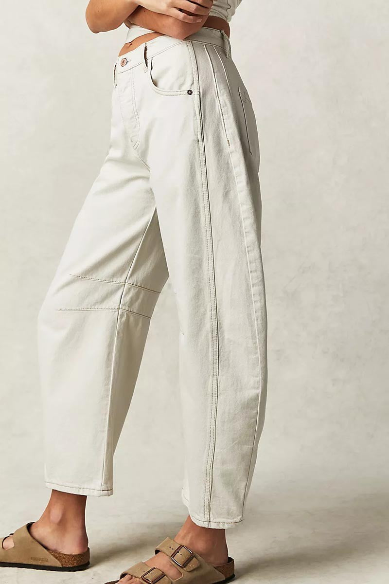 Mid Rise Barrel Jeans - White-Mesadic
