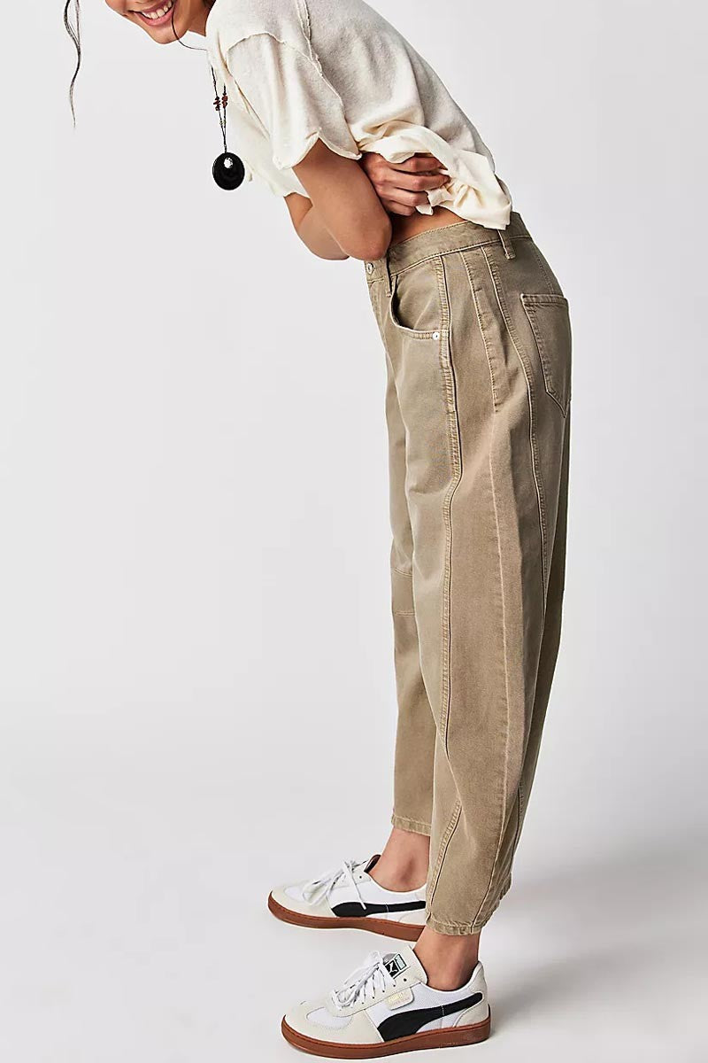 Mid Rise Barrel Jeans - Khaki-Mesadic