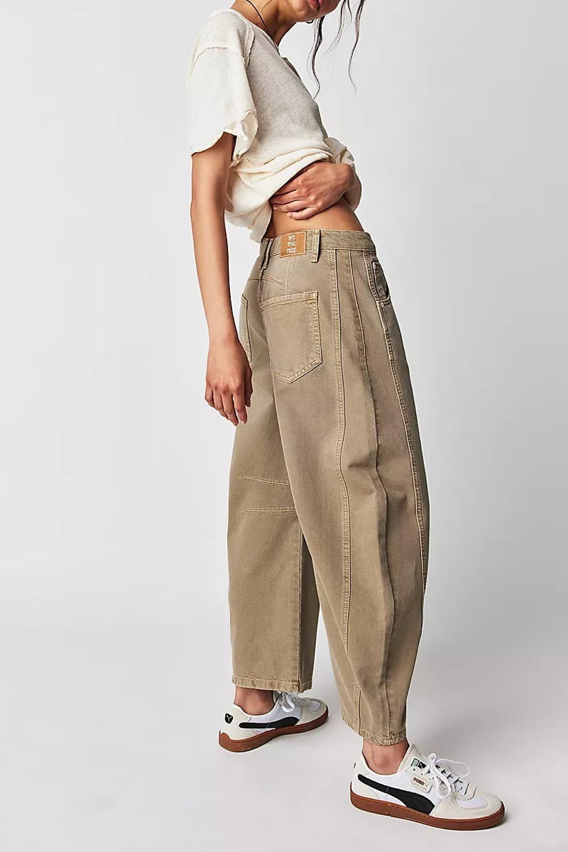 Mid Rise Barrel Jeans - Khaki-Mesadic