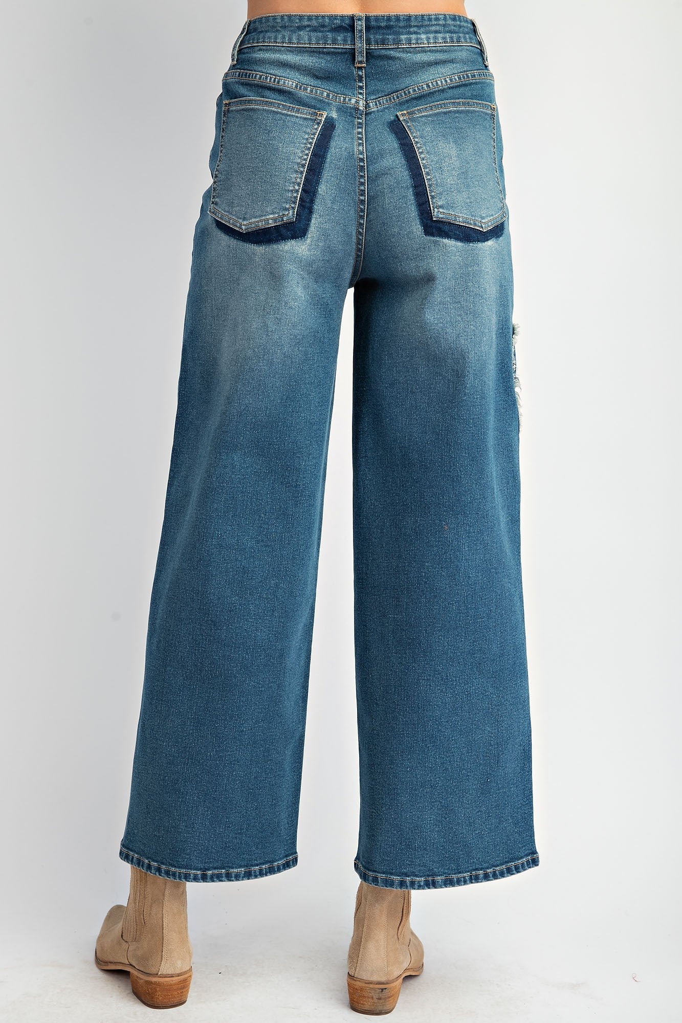 Heart Patch Washed Stretch Denim Pants-Mesadic