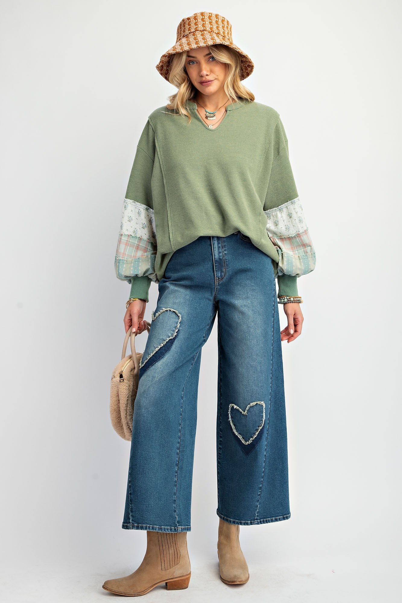 Heart Patch Washed Stretch Denim Pants-Mesadic