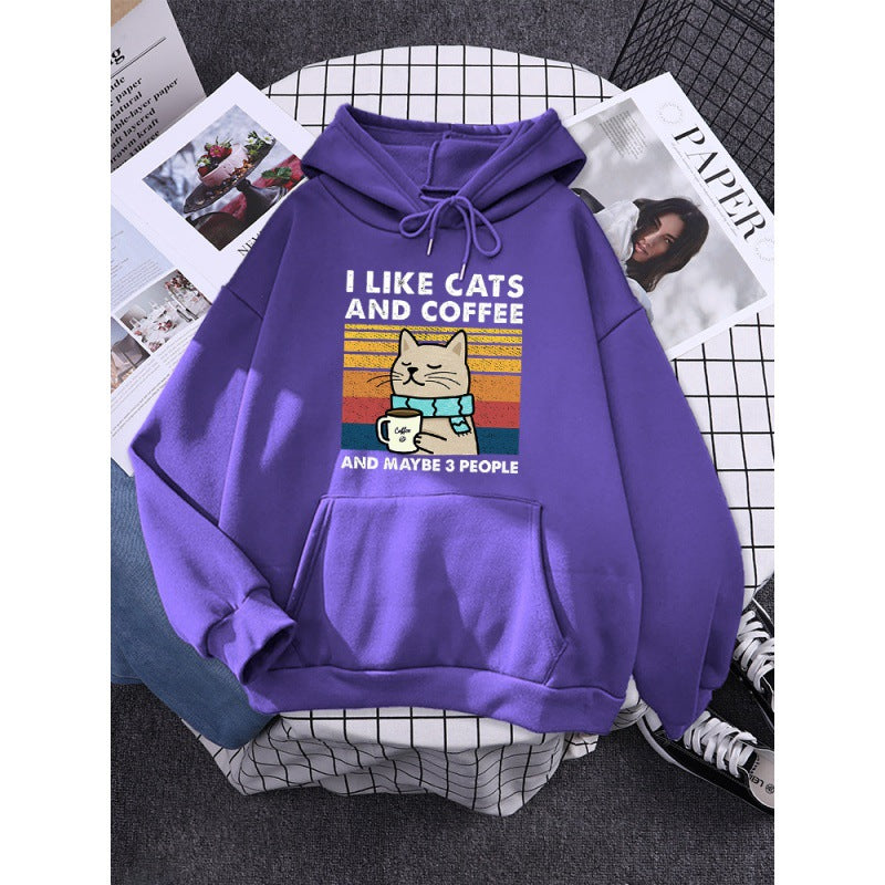 I Like Cats And Coffee Printed Hoodie-CALLISTARI