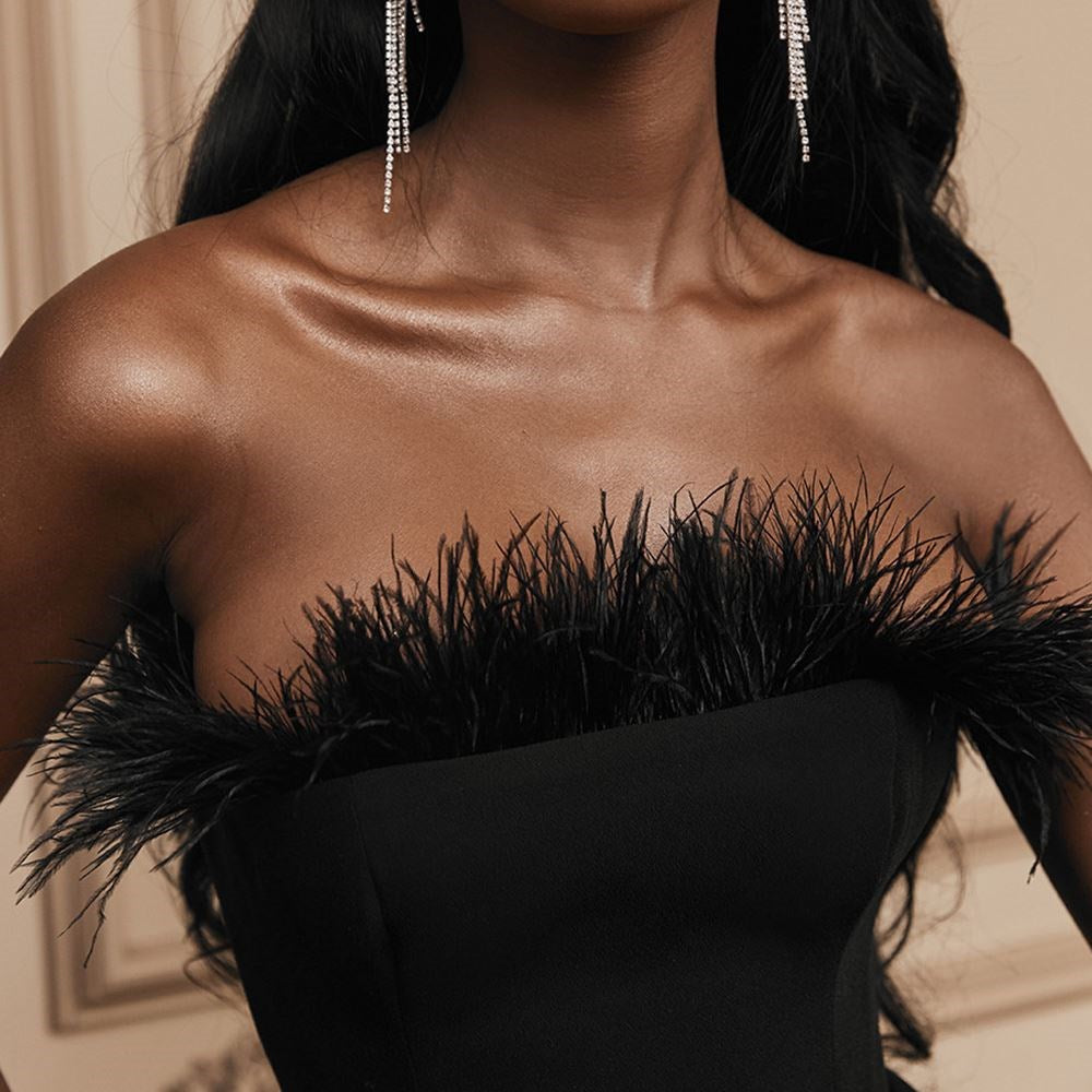 Valletta Feather Strapless Wrap dress-CALLISTARI