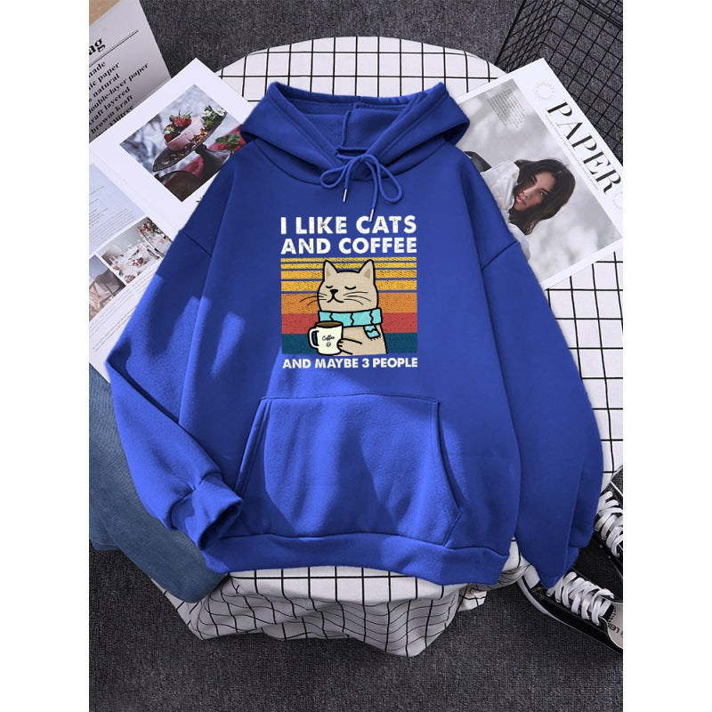 I Like Cats And Coffee Printed Hoodie-CALLISTARI