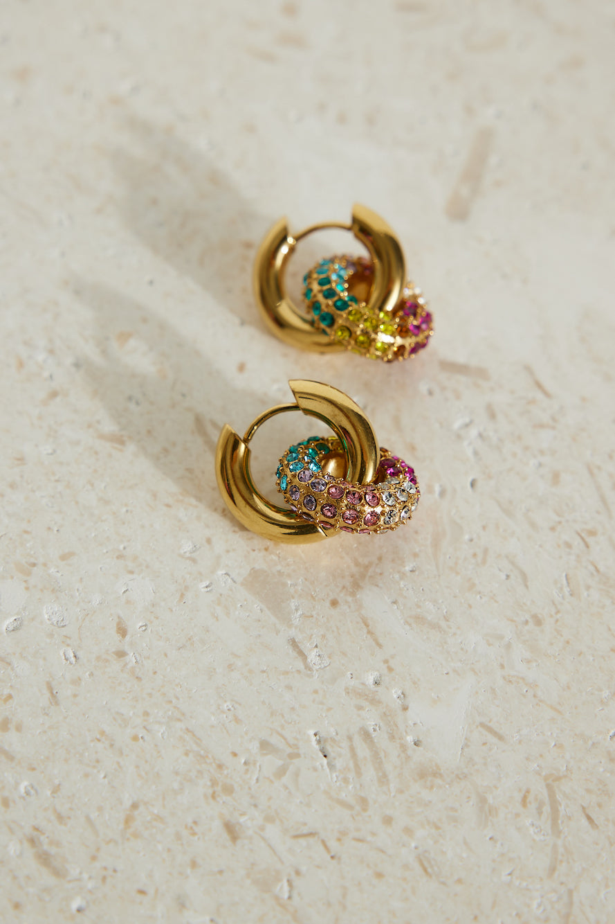 18k Gold Plated Rainbow Crystal Earrings Gold-CALLISTARI