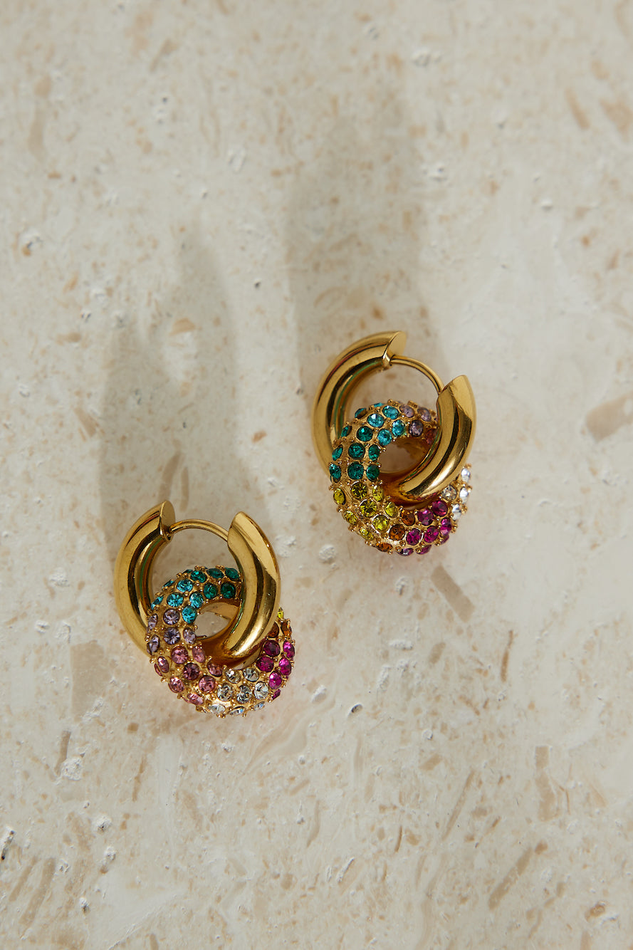 18k Gold Plated Rainbow Crystal Earrings Gold-CALLISTARI