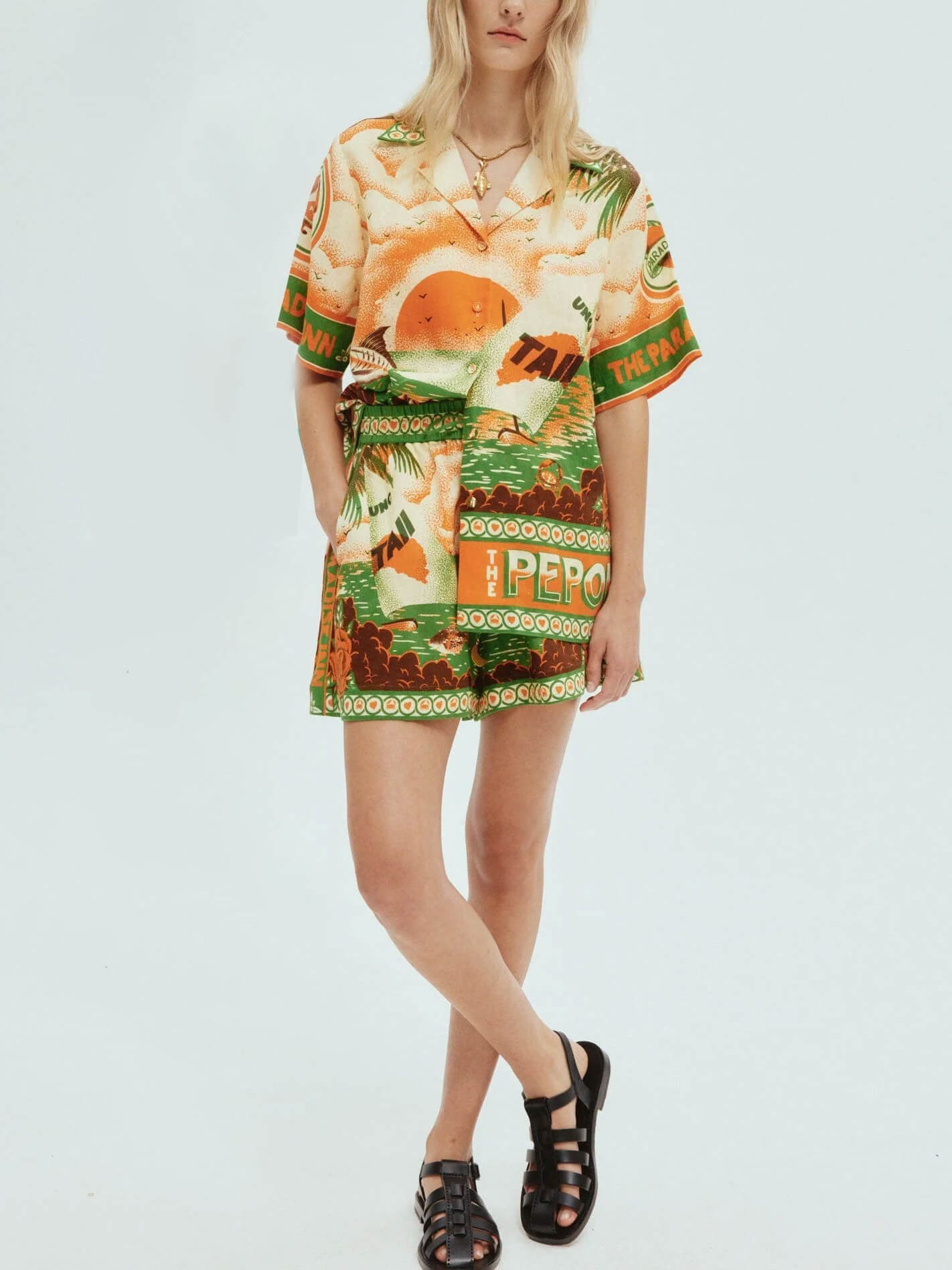 Callistari Unique Printed Sunny Afternoon Printed Shorts Two-Piece Set-CALLISTARI