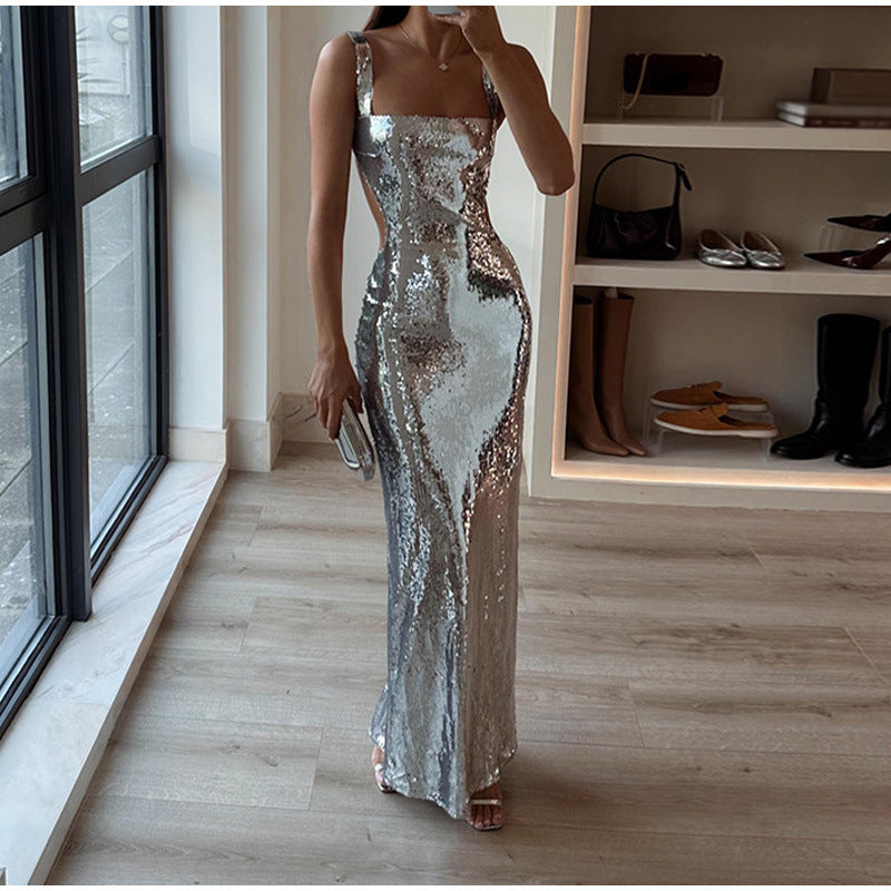 Sequin "Aura" Sleeveless Maxi Dress-CALLISTARI