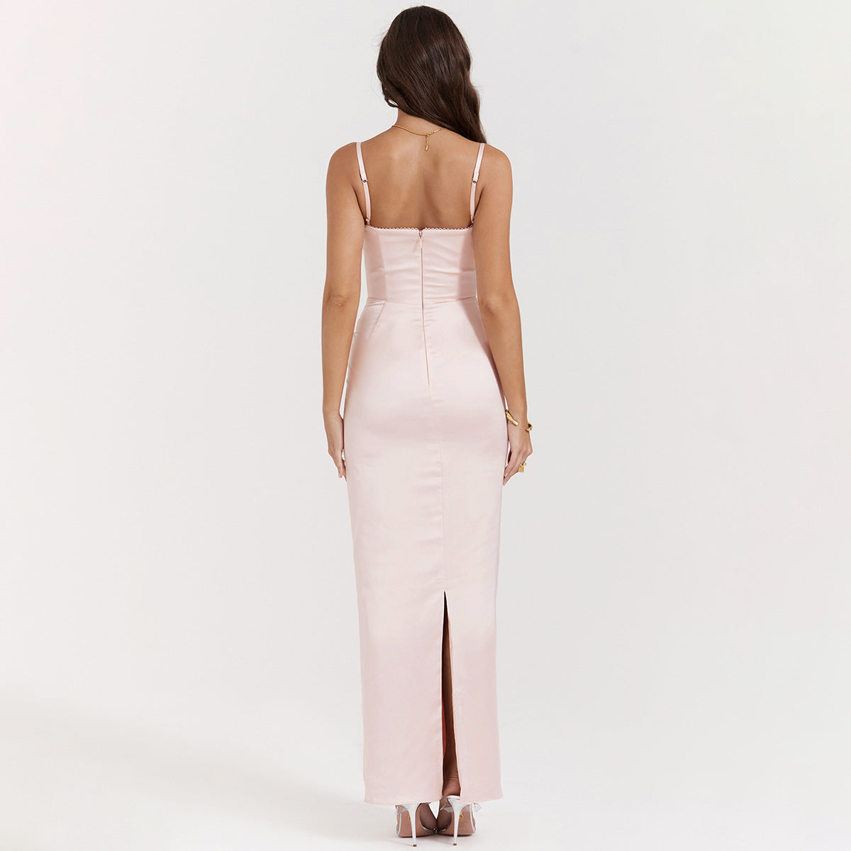 Sophia's Soft Peach Lace Back Midi Dress-CALLISTARI
