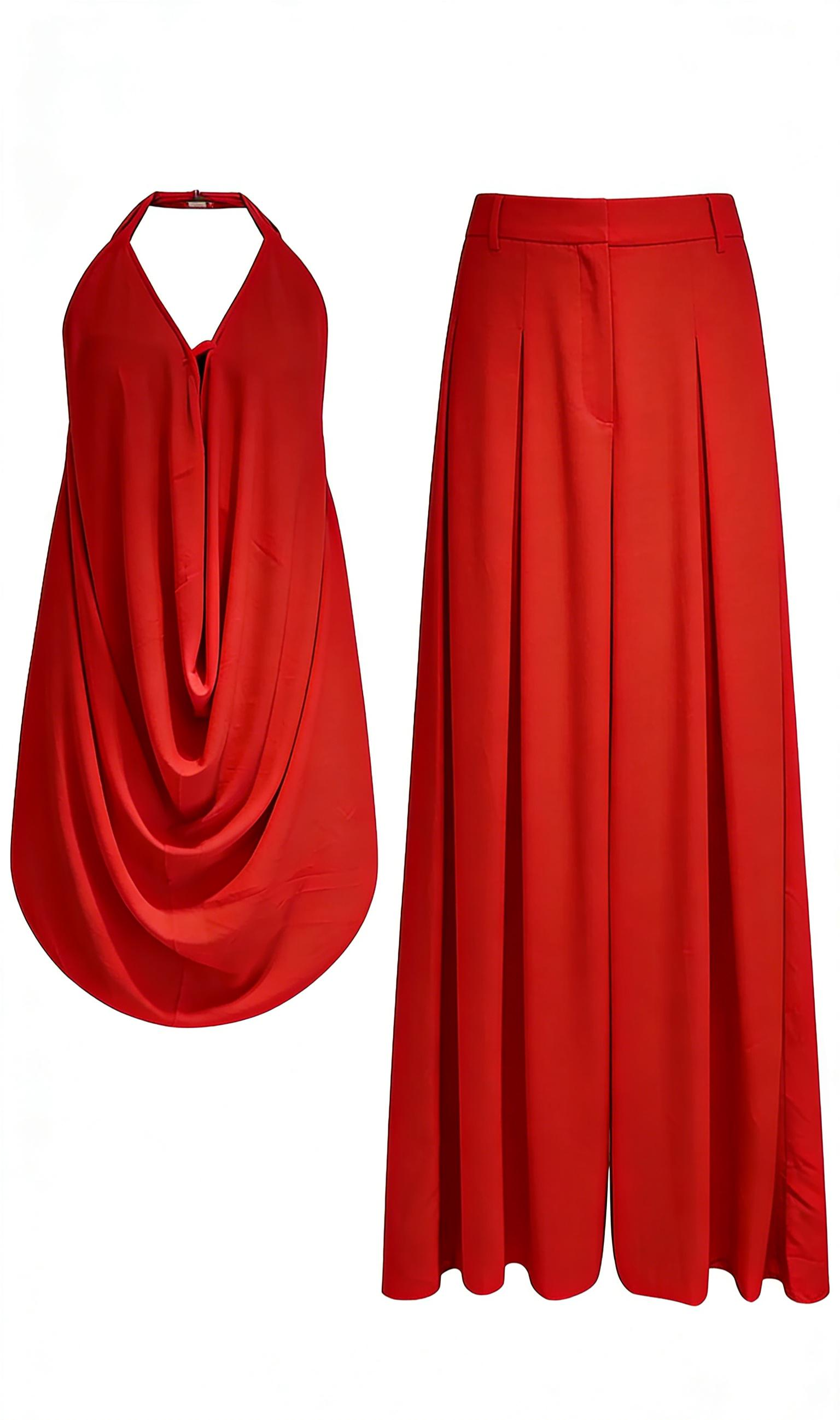 Backless ruffled top and wide-leg pants set