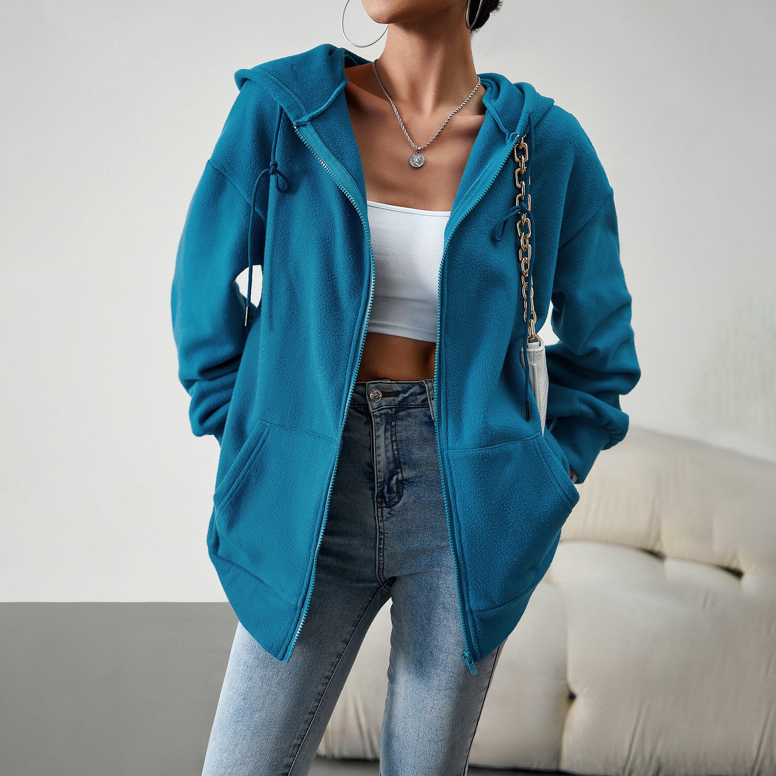 Casual Zipper Hooded Loose Cardigan Jacket-CALLISTARI