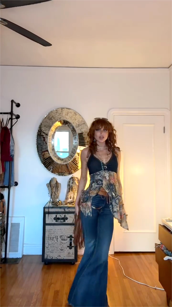 Dark denim and watercolor floral chiffon camisole-Trafni