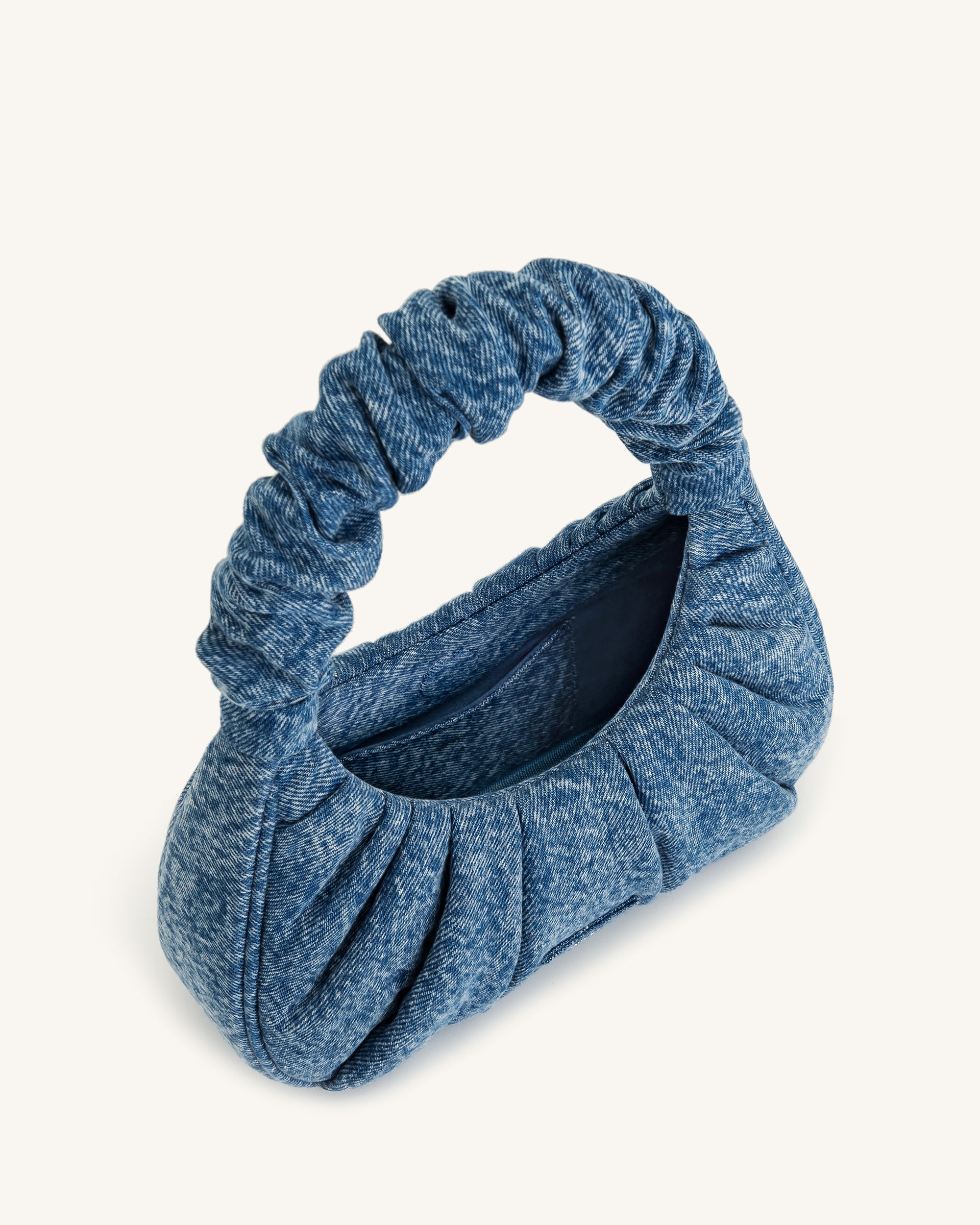 Gabbi Denim Ruched Hobo Handbag - Blue-Mesadic