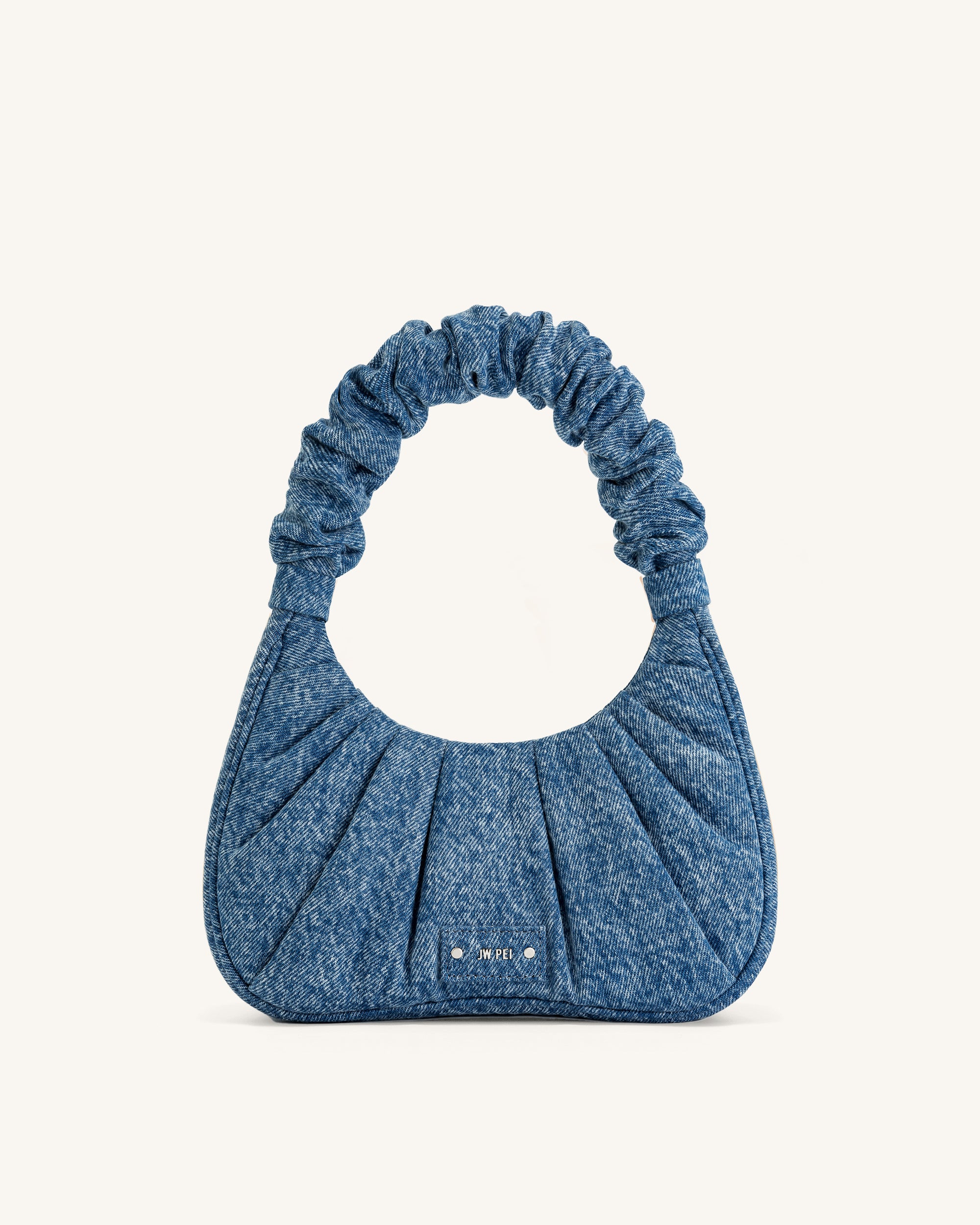 Gabbi Denim Ruched Hobo Handbag - Blue-Mesadic