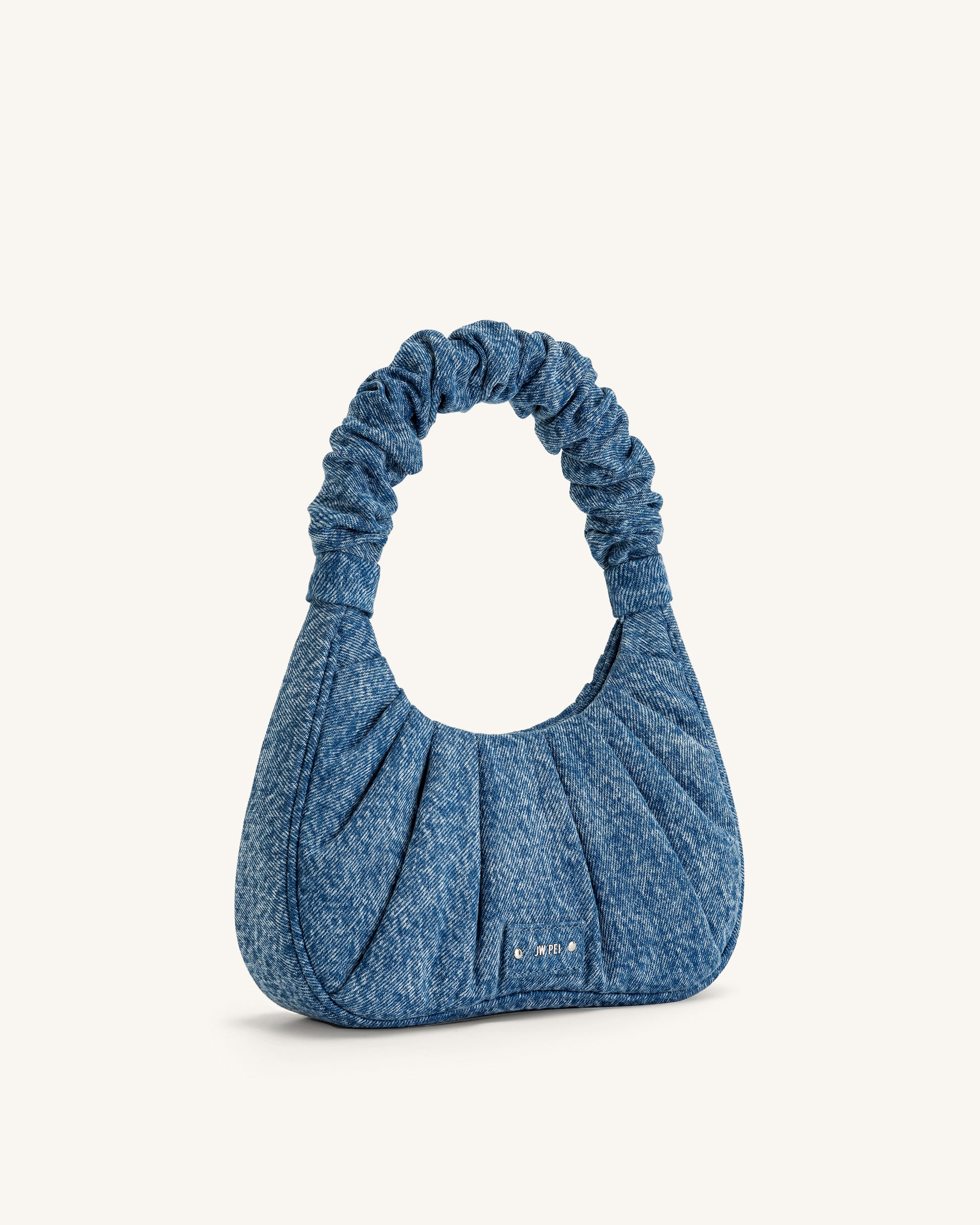 Gabbi Denim Ruched Hobo Handbag - Blue-Mesadic