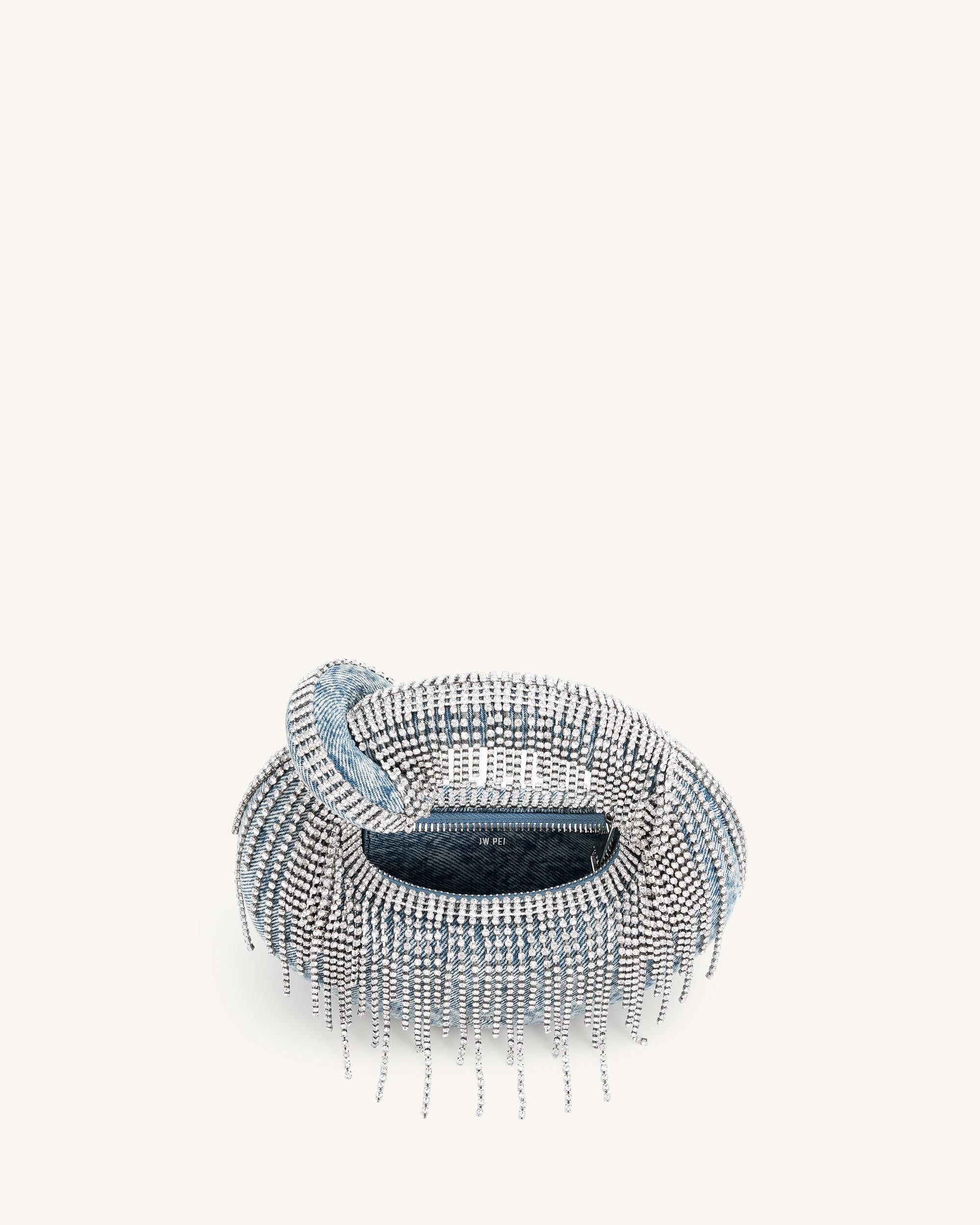 Abacus Denim Artificial Crystal Mini Top Handle Bag - Blue-Mesadic