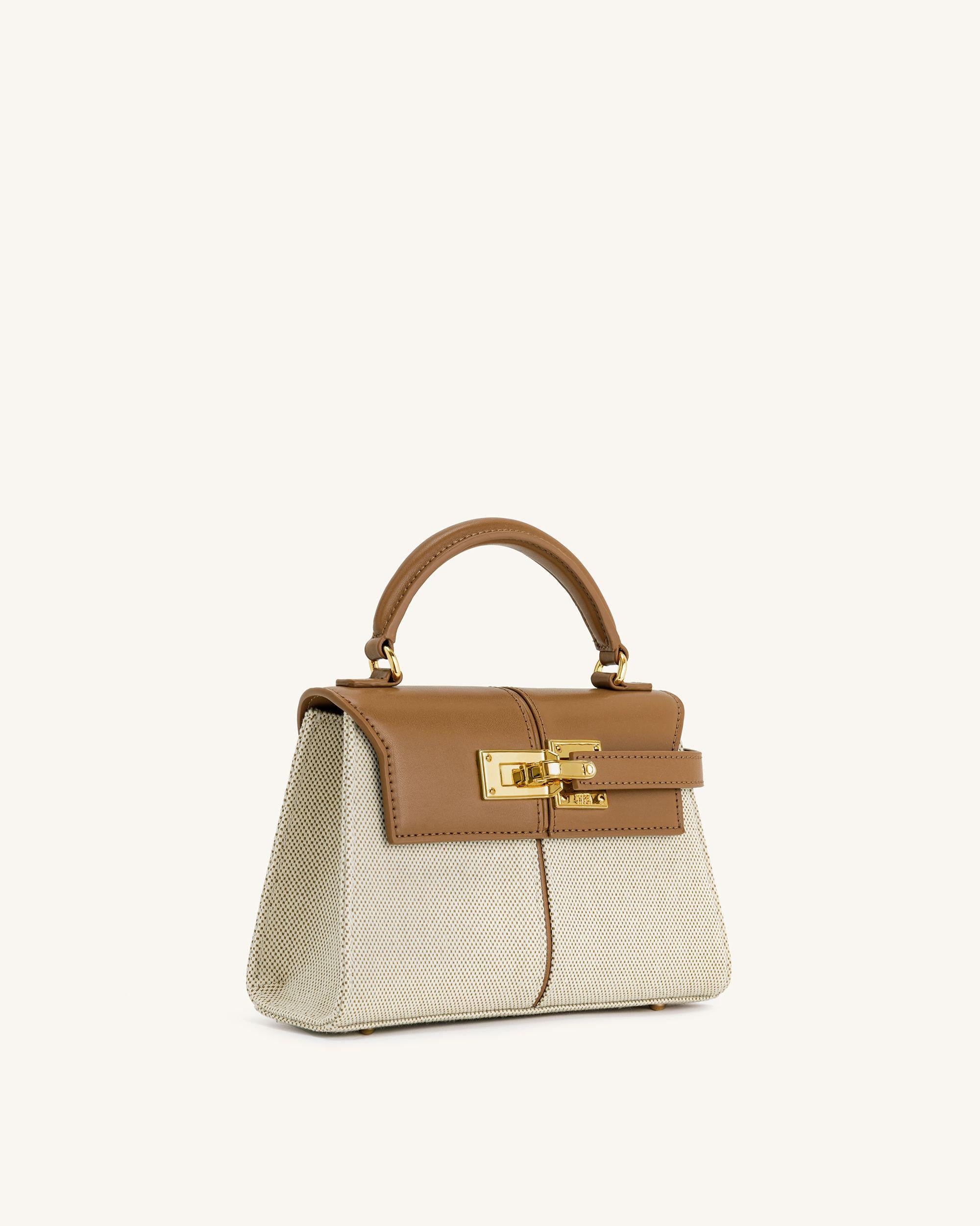 Elise Top Handle Bag - Brown Canvas-Mesadic