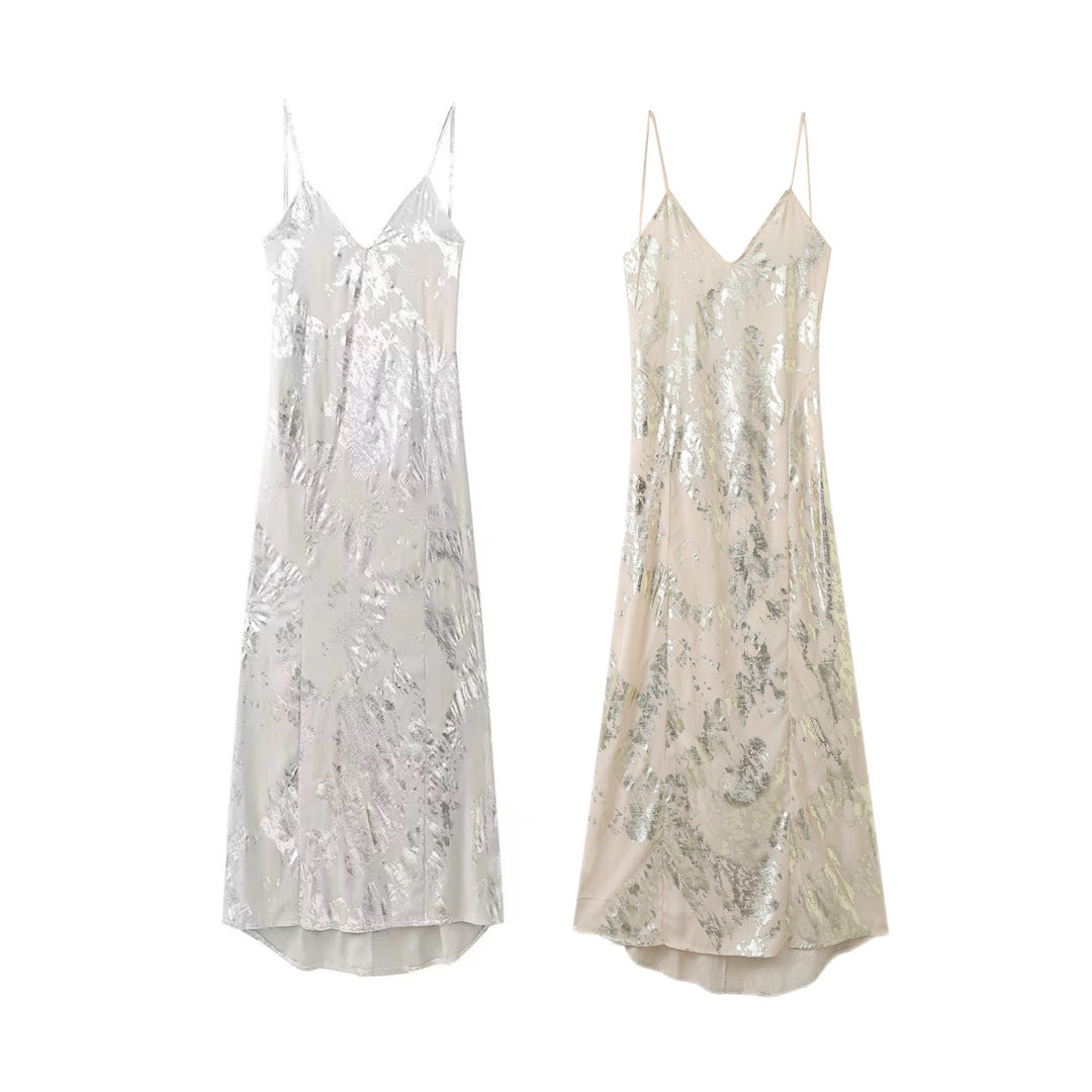 Metallic Gold Slip Maxi Dress-CALLISTARI