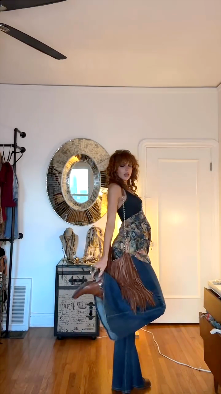 Dark denim and watercolor floral chiffon camisole-Trafni