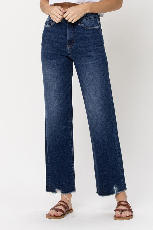 90's Super High Rise Slim Wide Leg Ankle Jeans-Mesadic