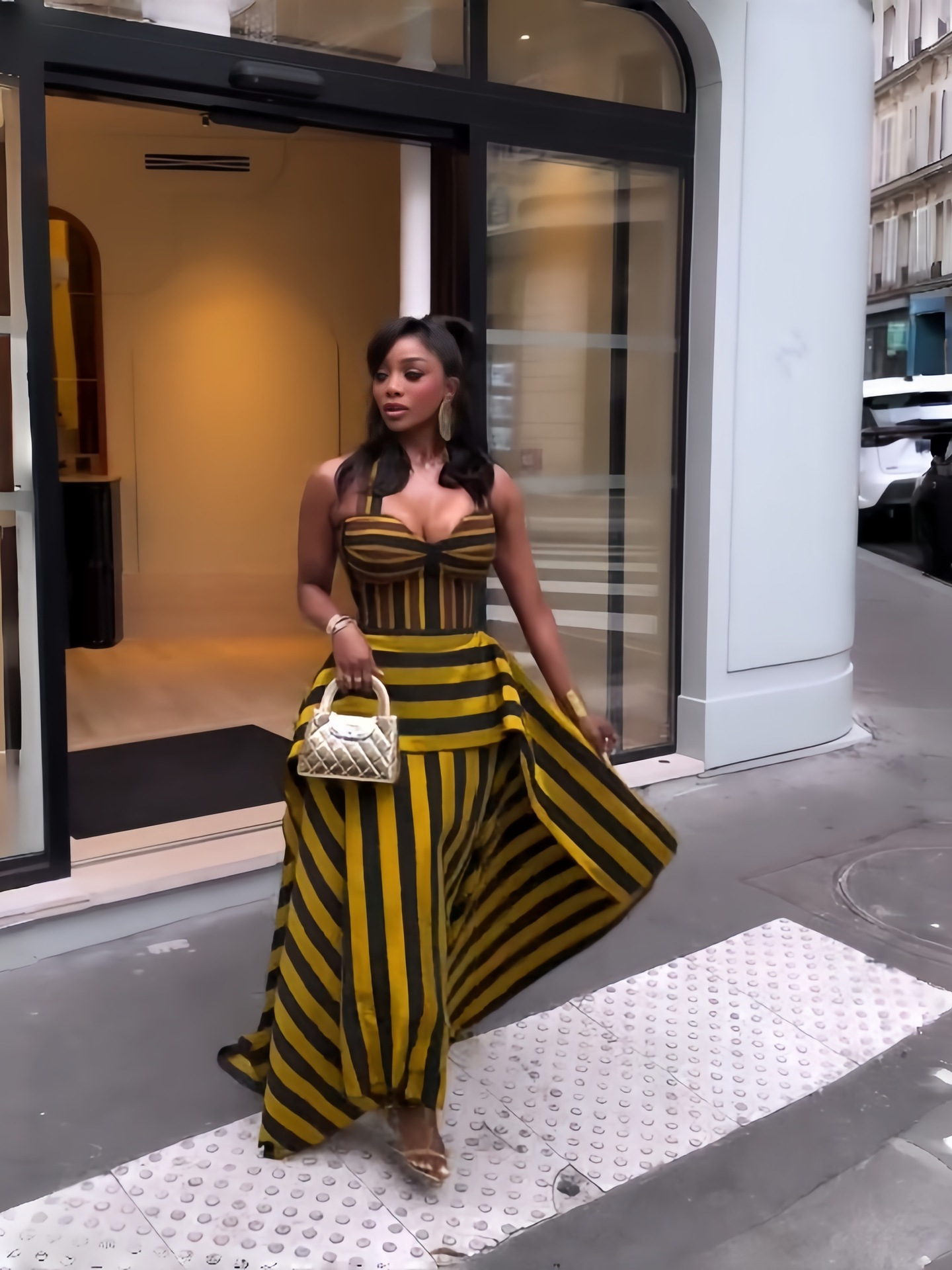 Gold Elevated Jacquard Maxi Dress
