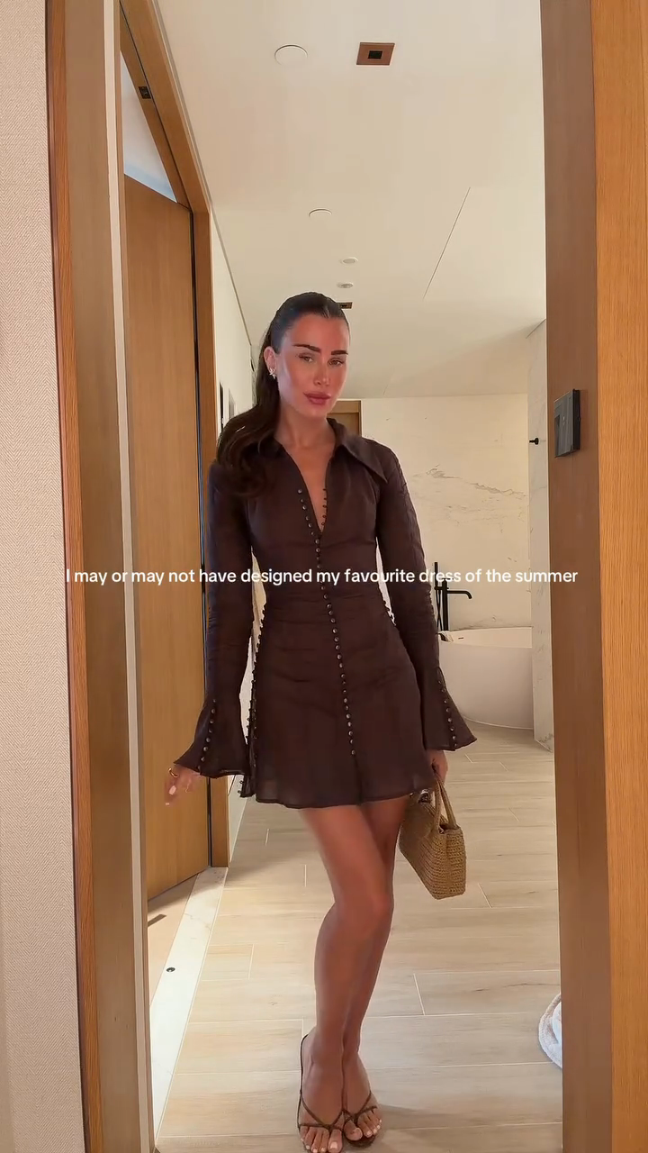 Chocolate brown tulle button mini dress