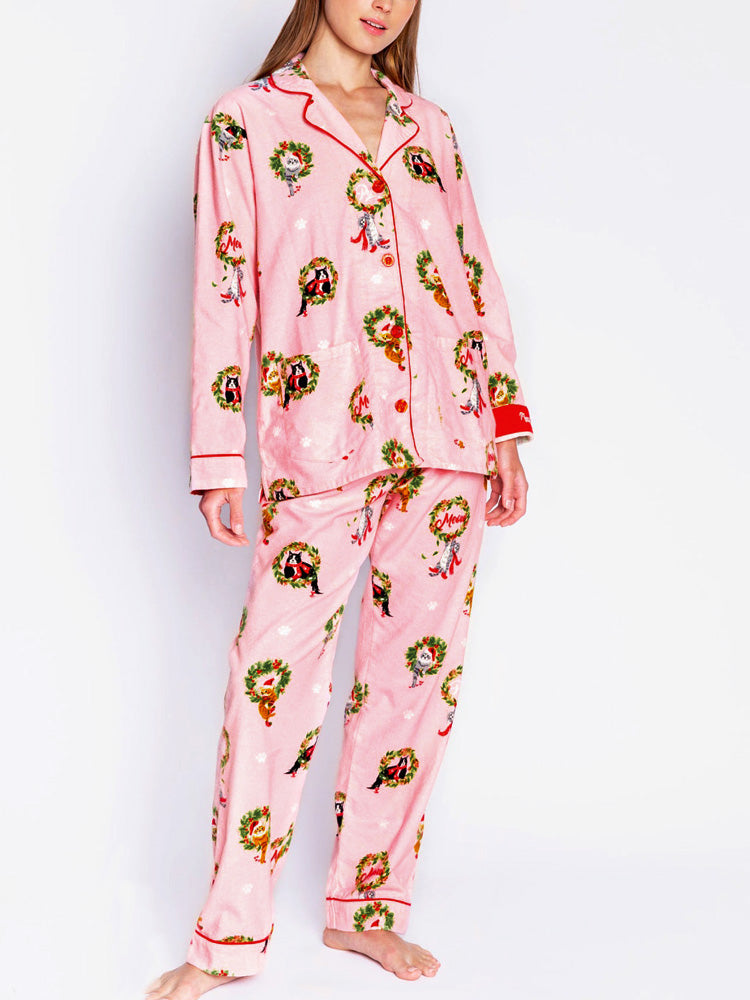 Kitten Wreath Print Pajama Set-Trafni