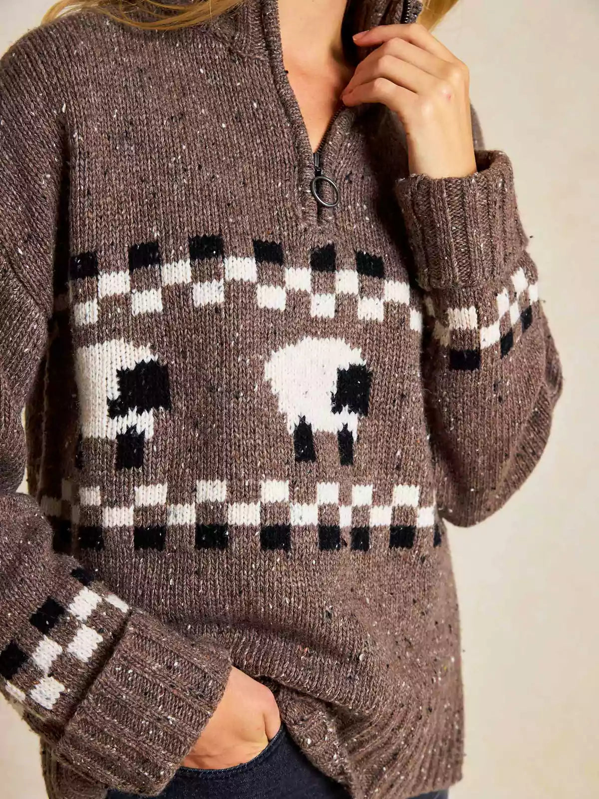 Half-Zip Wool Pullover with Drop Shoulders-CALLISTARI