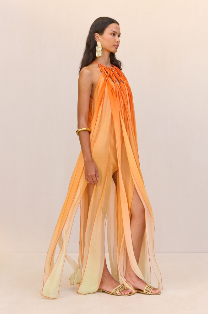 Floor-length gradient hollow dress
