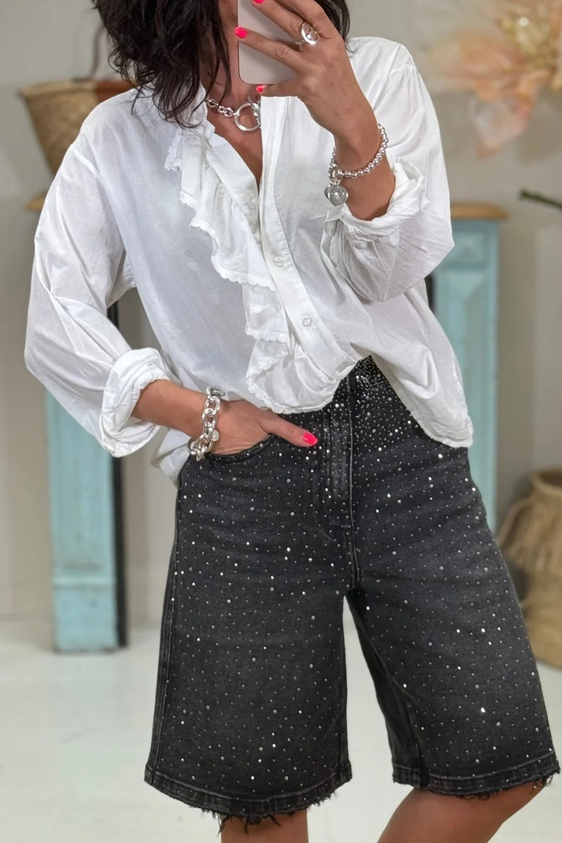 Bermuda Rhinestone Short Jeans-ROVOLE