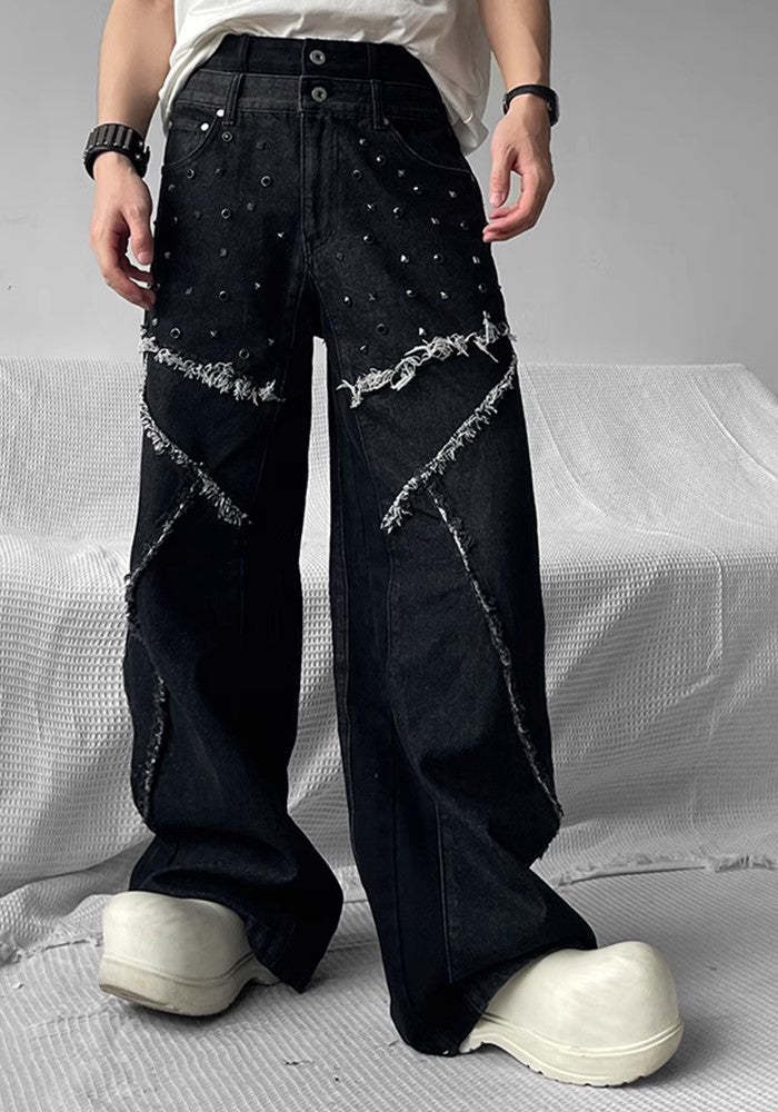 【SHUNP】Fringe patch multi-design wide over denim pants SP0005-CALLISTARI