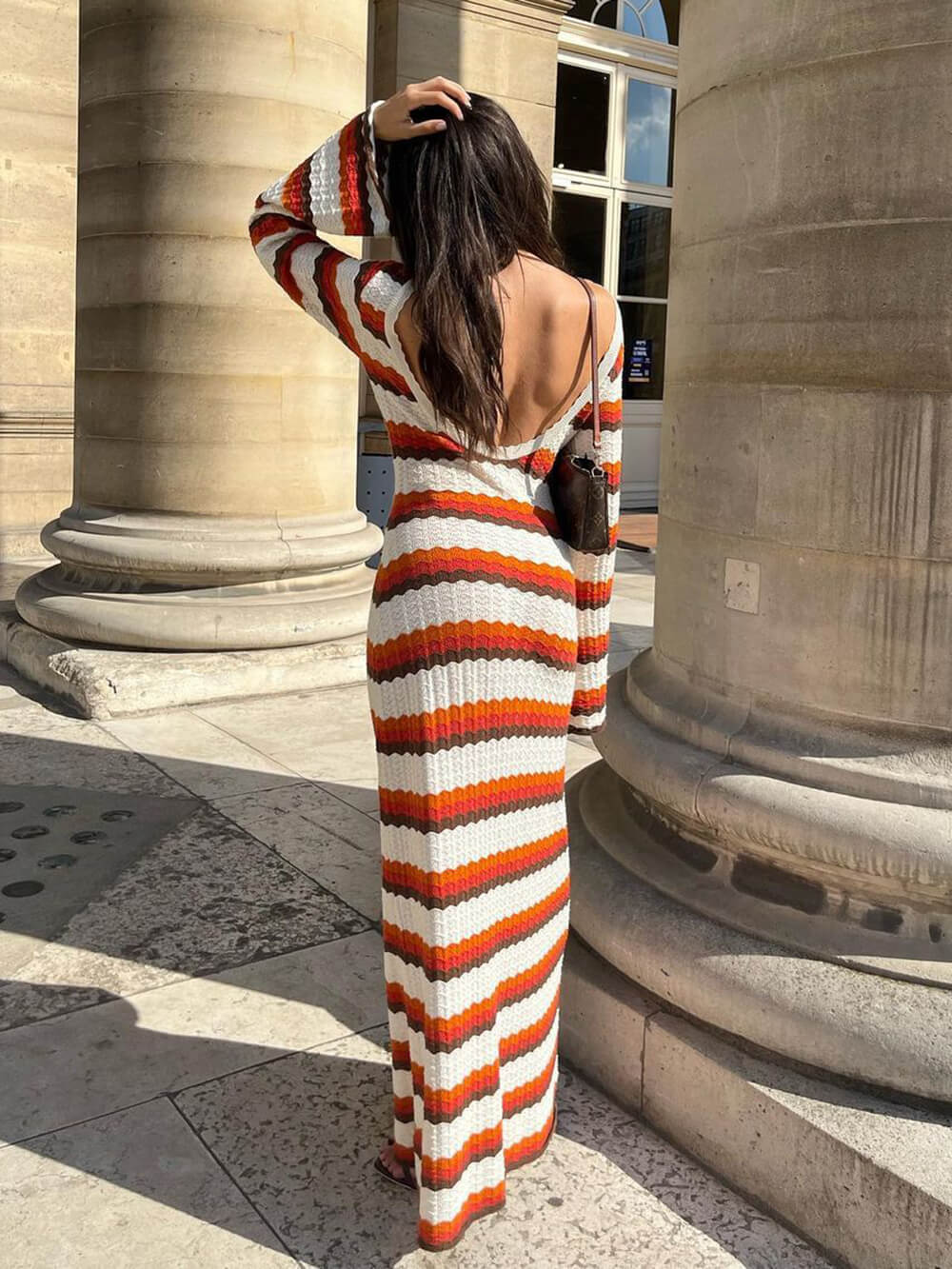 Zigzag Pattern Crochet Open Back Maxi Dress-CALLISTARI