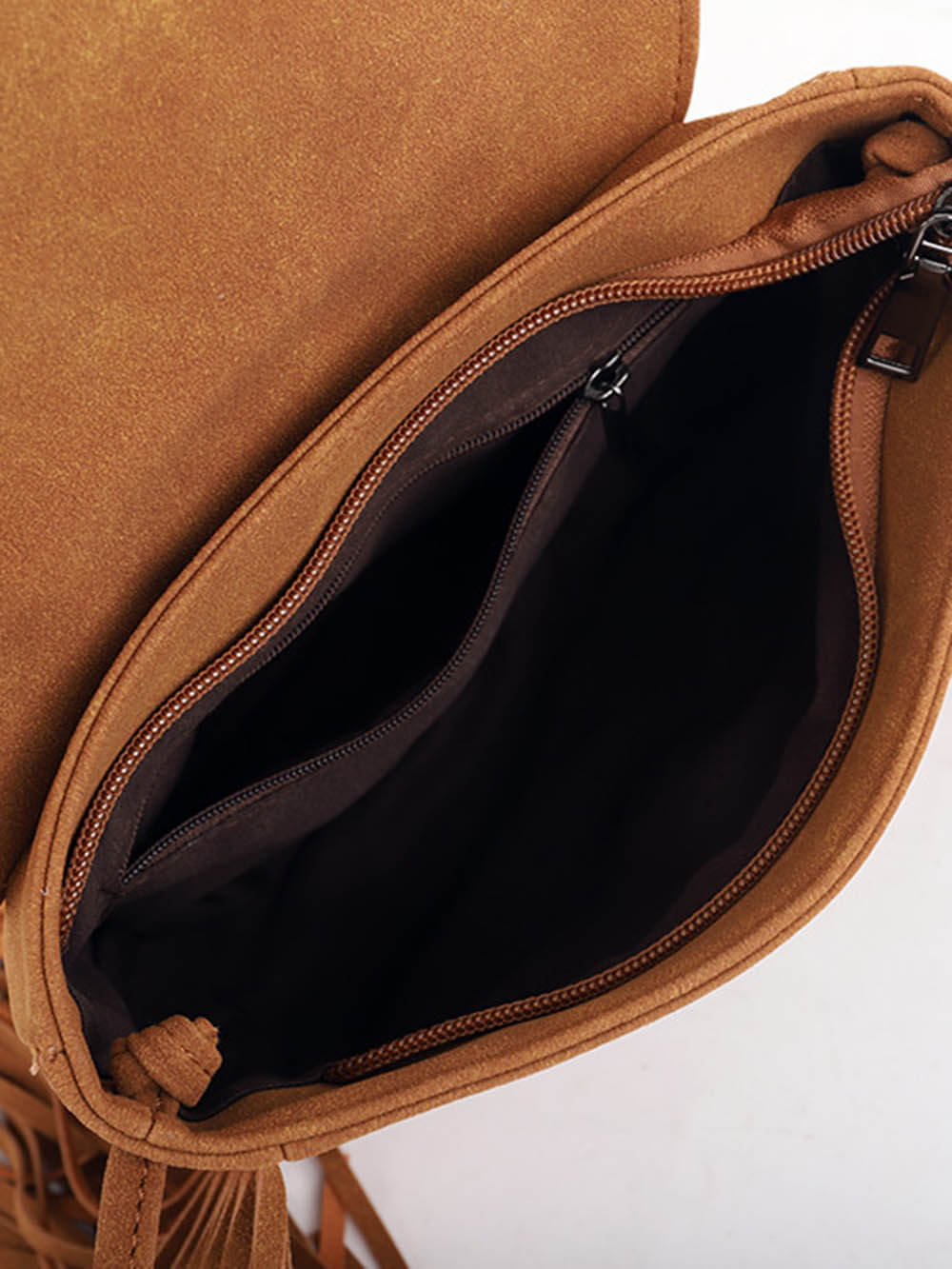 Woven Semi Circular Leather Tassel Crossbody Bag-CALLISTARI