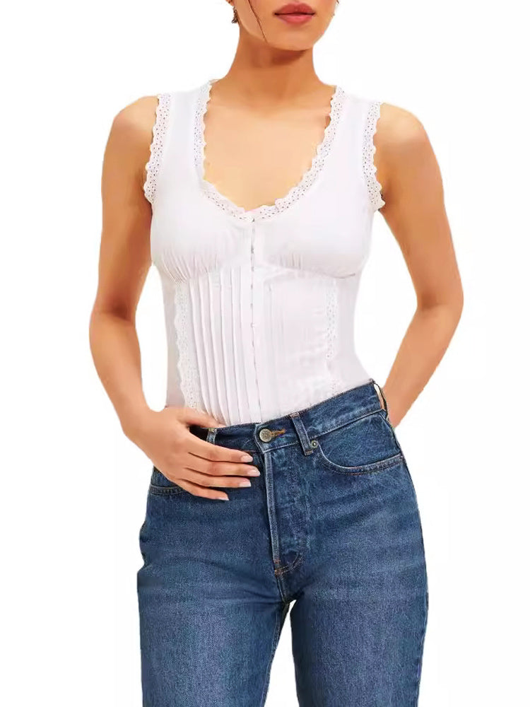 Embroidered Lace U-Neck Tank Top-CALLISTARI