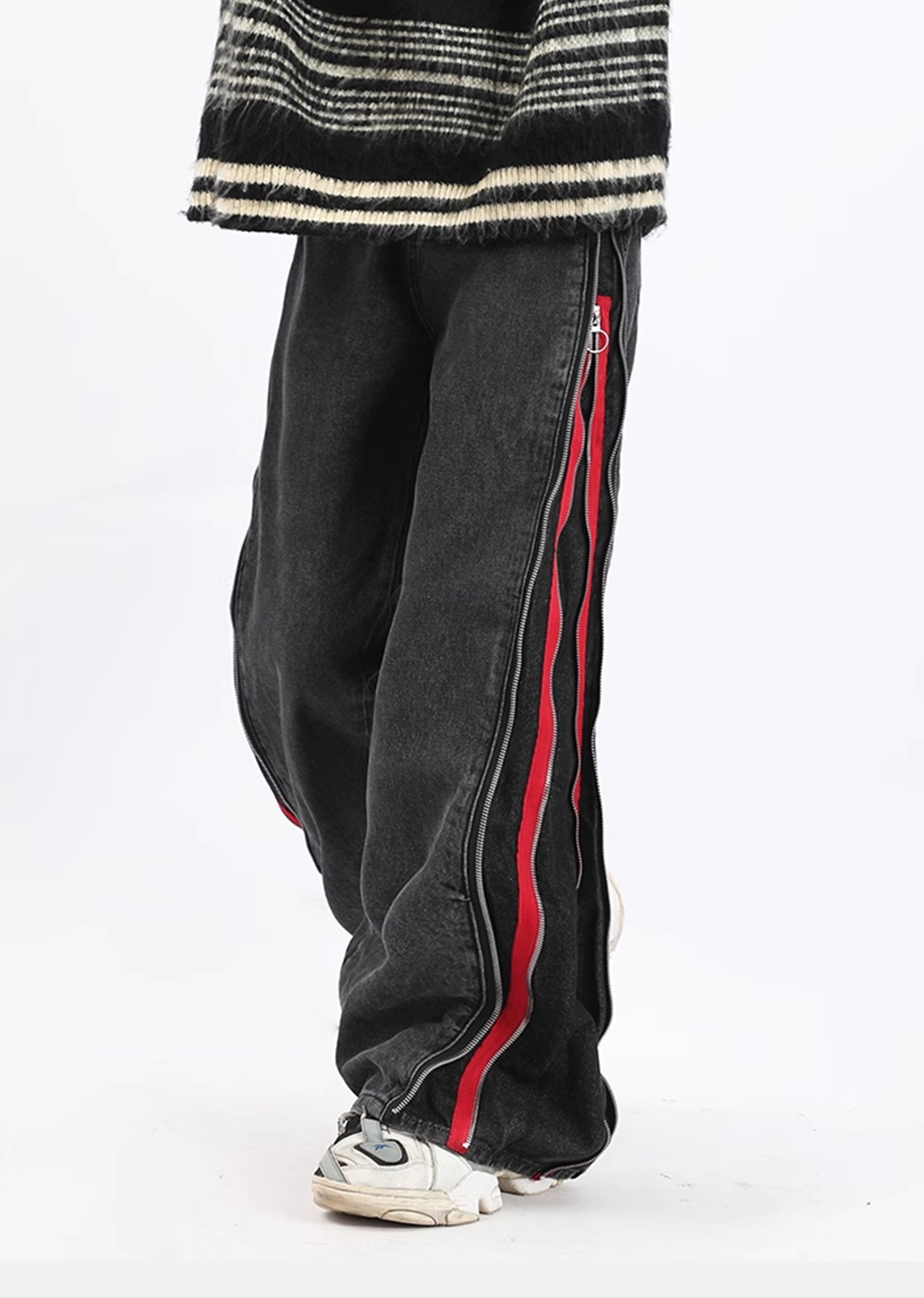 【7/15新作】Red color multiple side line design zipper denim pants  HL3058-CALLISTARI